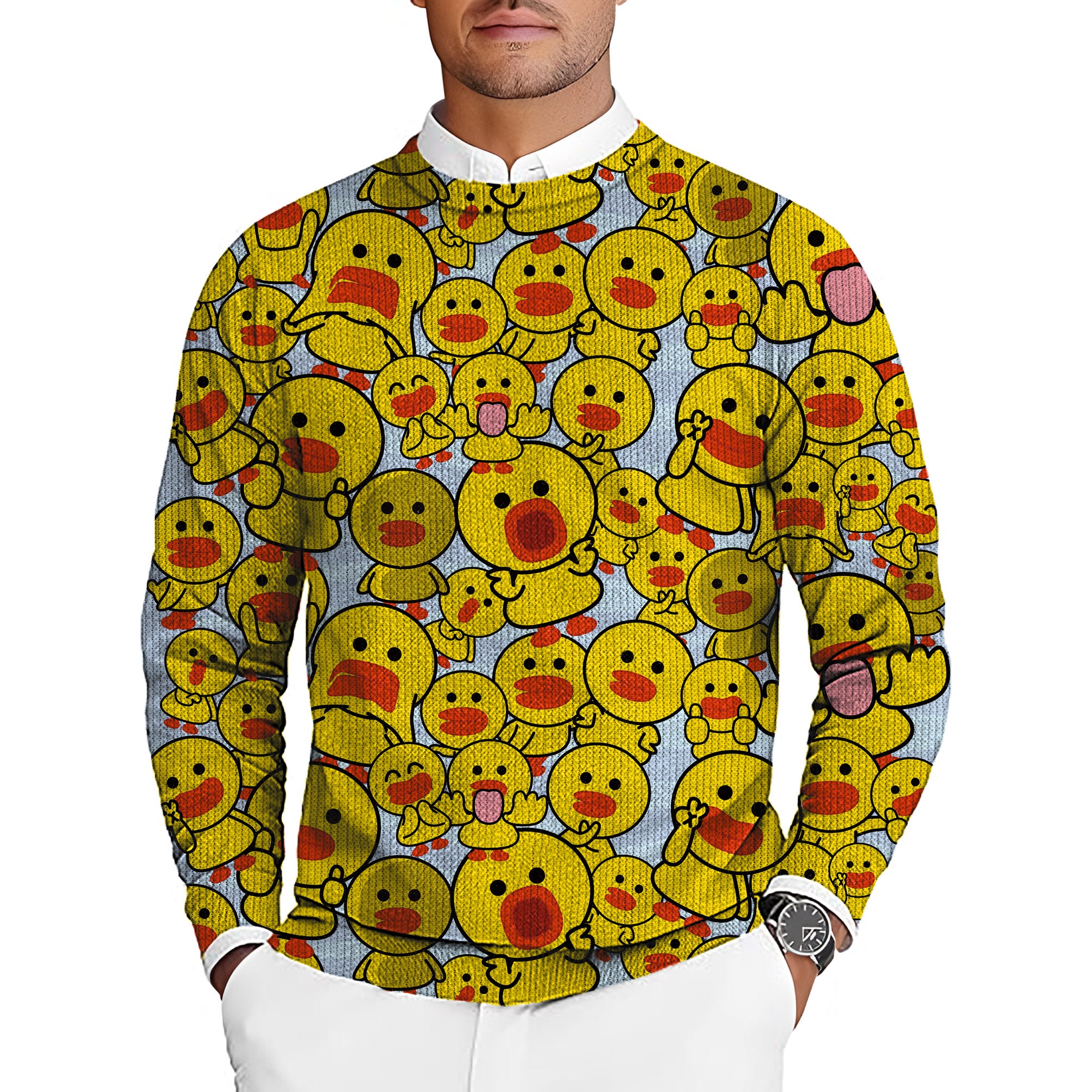 Yellow duck Men's Golf Crewneck Pullover Sweaters Ugly Sweater