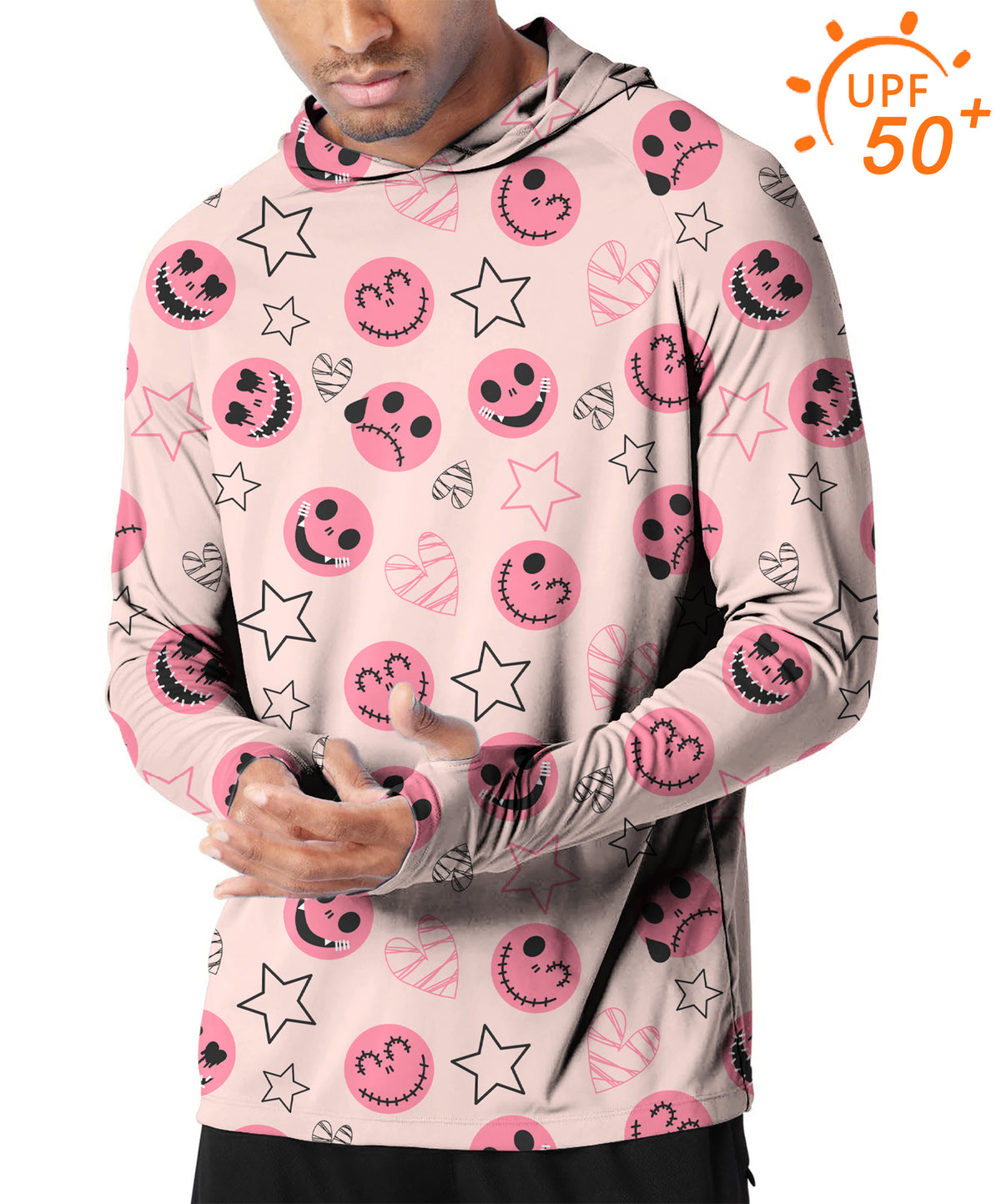 Men's Outdoor Halloween pink smiley face Golf Sun Protection Loose Fit  hoodies