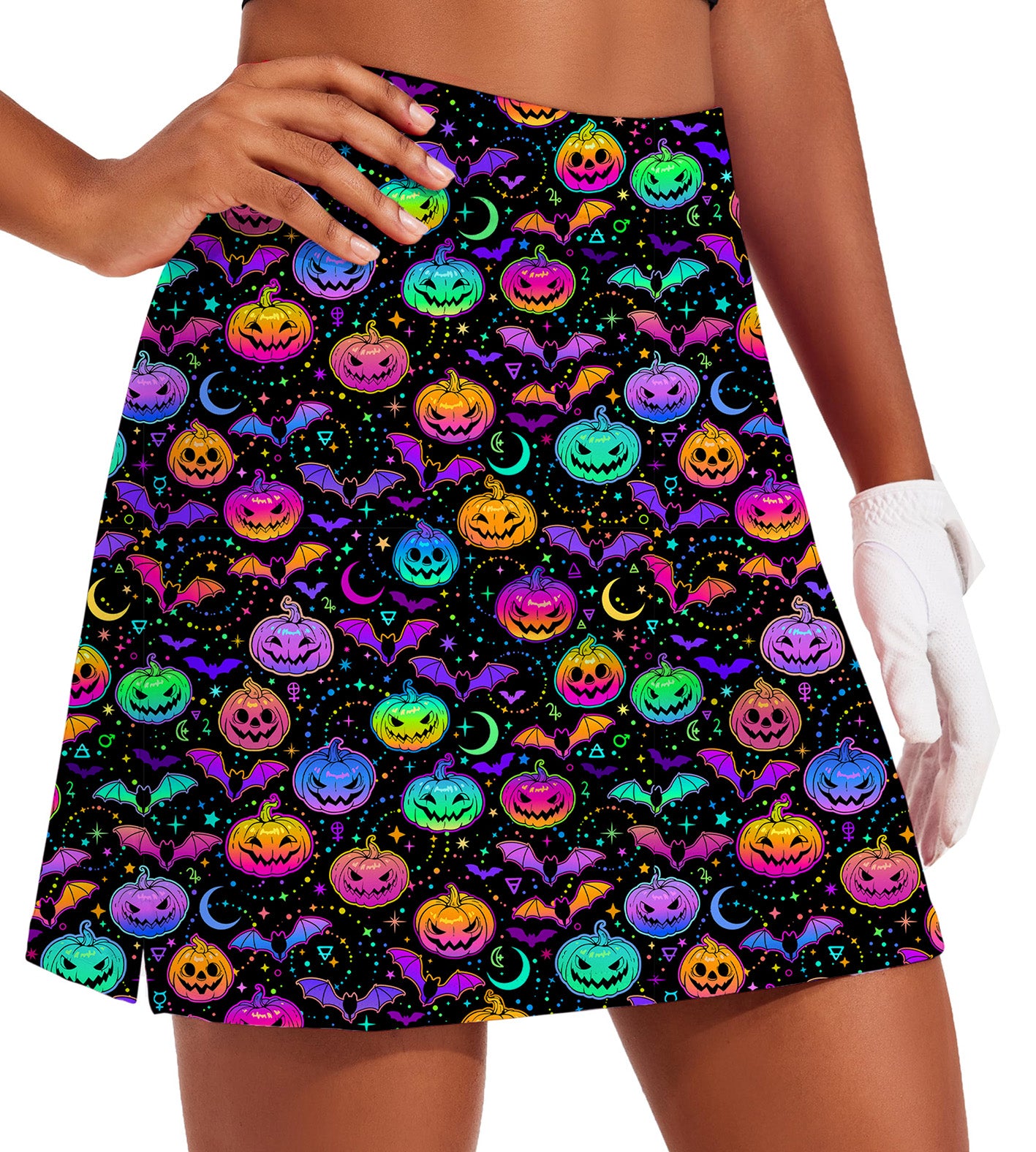 Women's -Neon Halloween Pumpkin Golf Skirts Inner Shorts Pocket