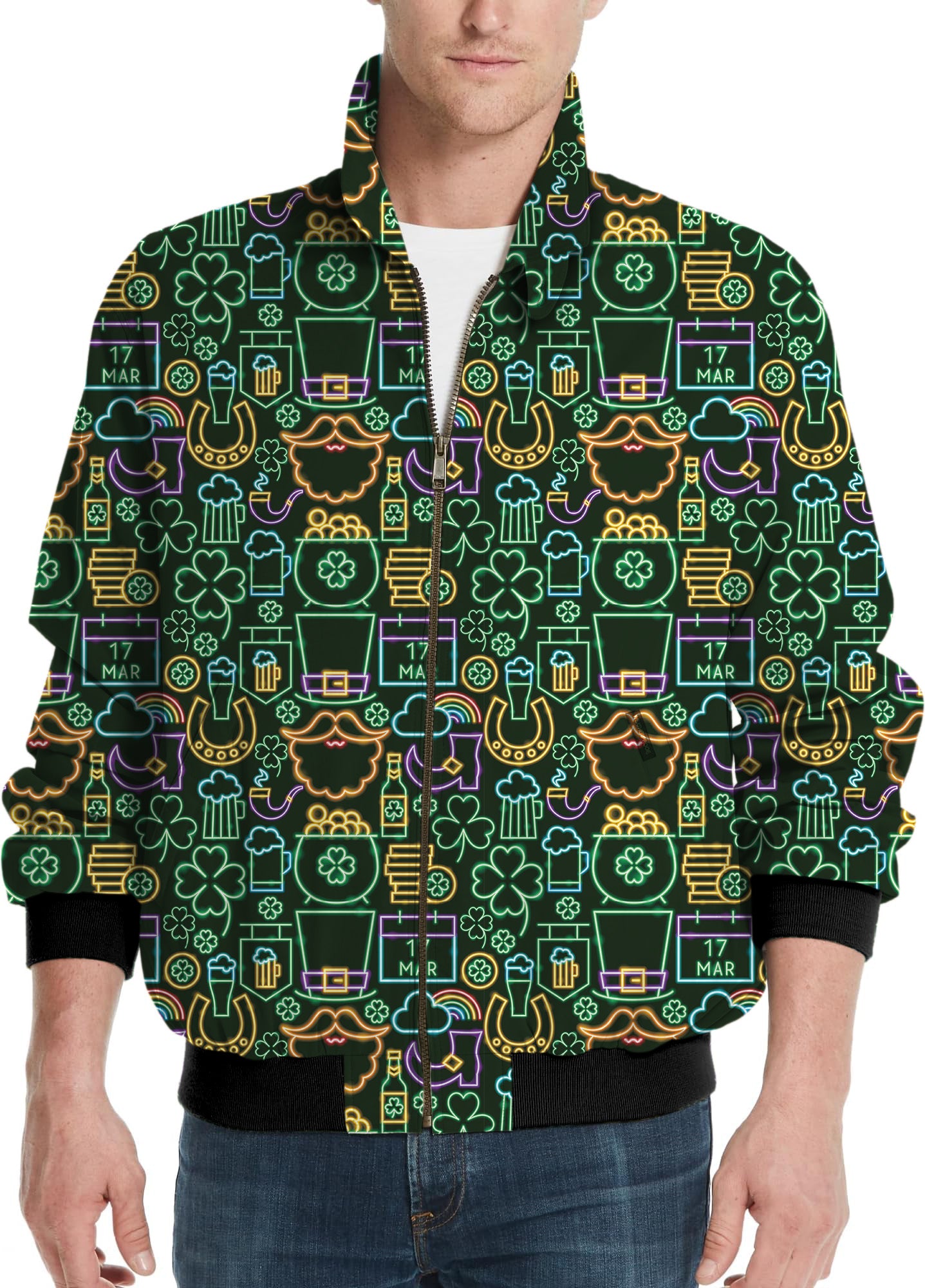 Neon Saint Pattys Party-Men's Golf Windbreaker Light Jacket