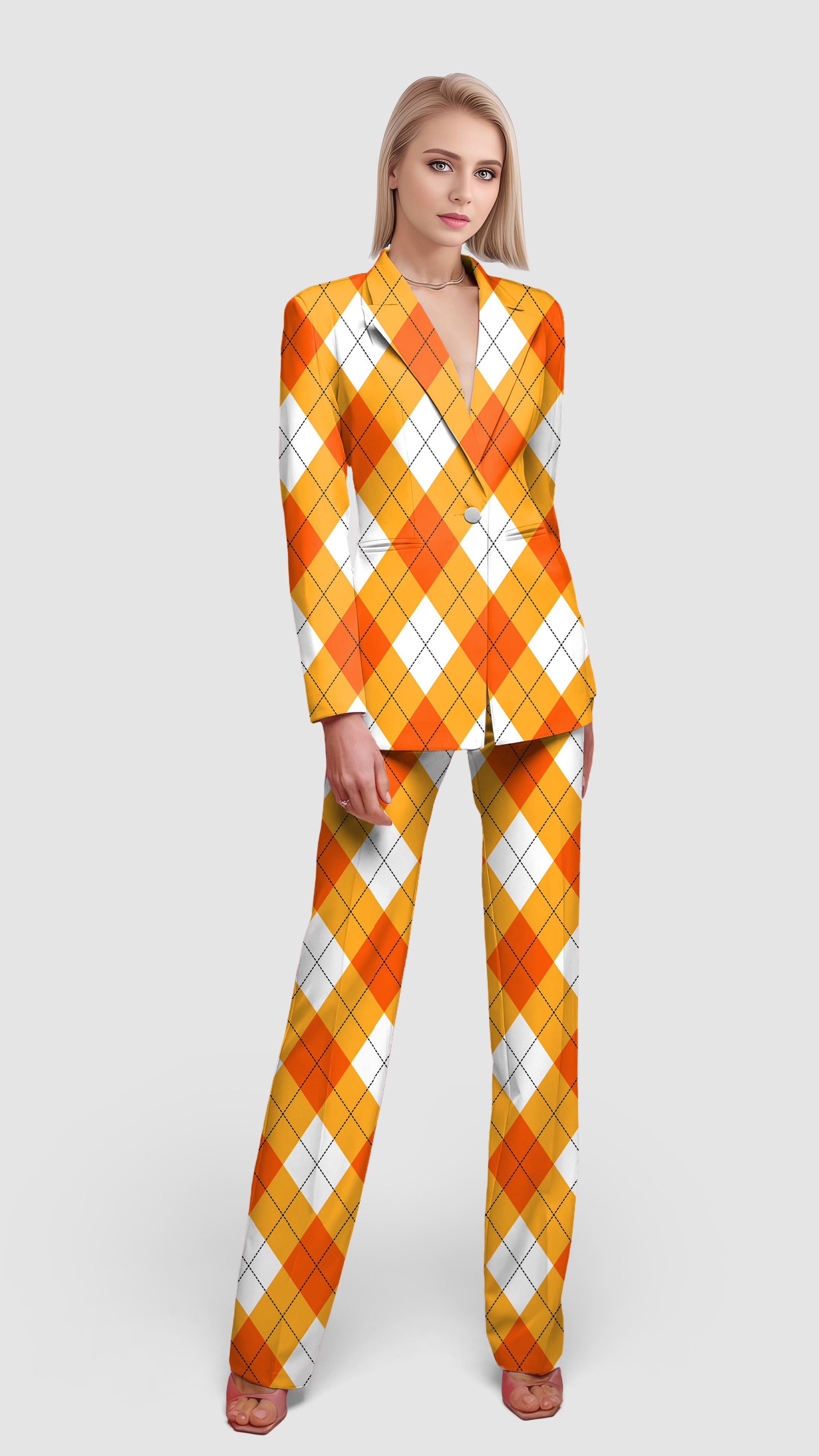 Halloween Cross Orange White Argyle Women's Blazer Casual Work Office Blazer Suit set