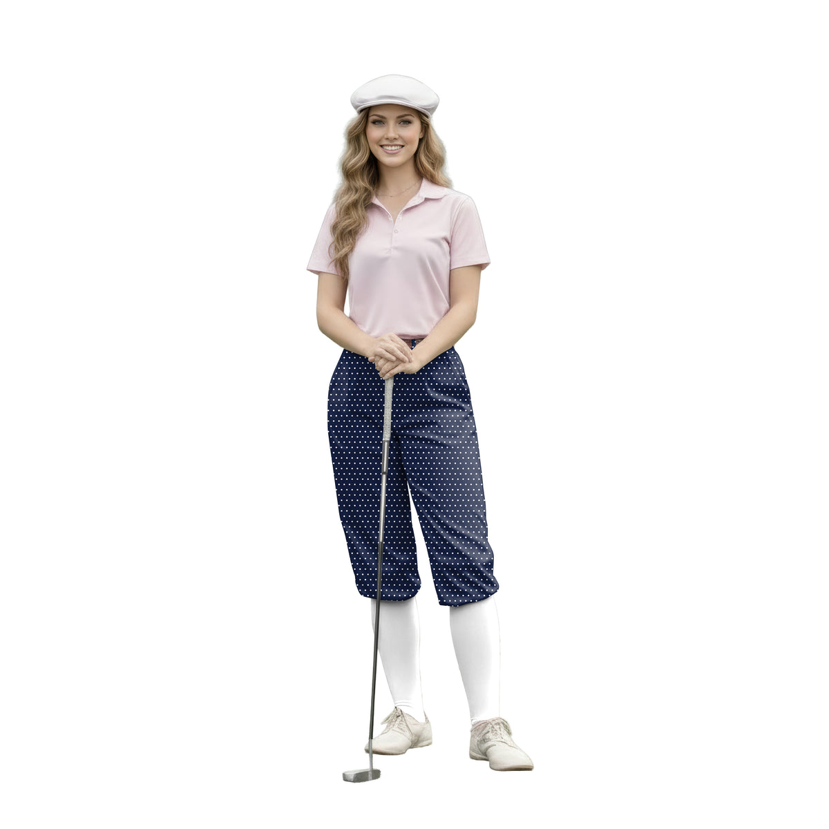 Personalize And Add To Cart Men's Navy blue with white polka dots Polo Womens Golf Knickers Pants