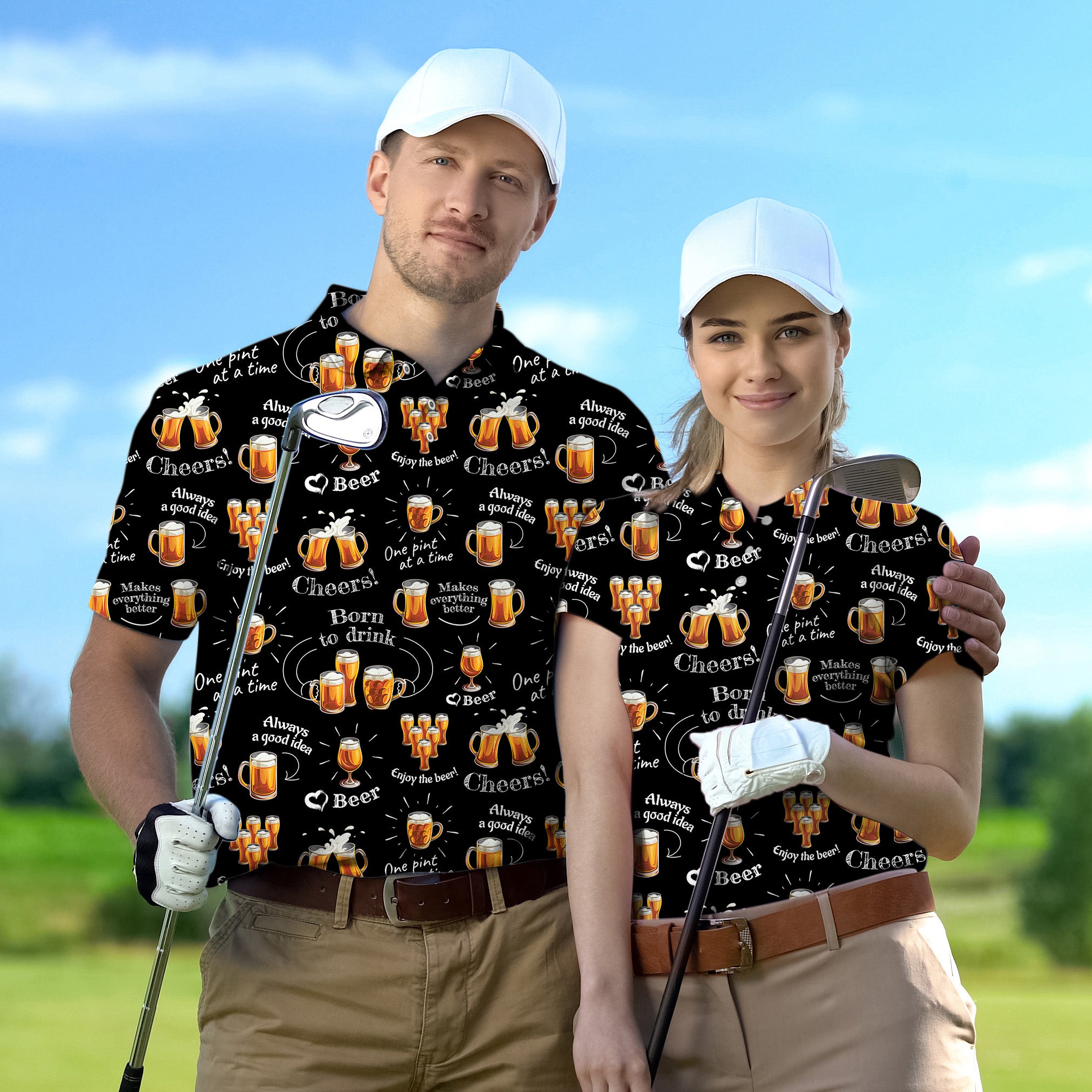 Golf Polo Couple Family set cheer beer tournament