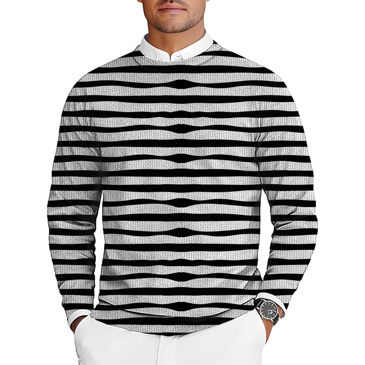 Zebra stripes Men's Golf Crewneck Pullover Sweaters Ugly Sweater