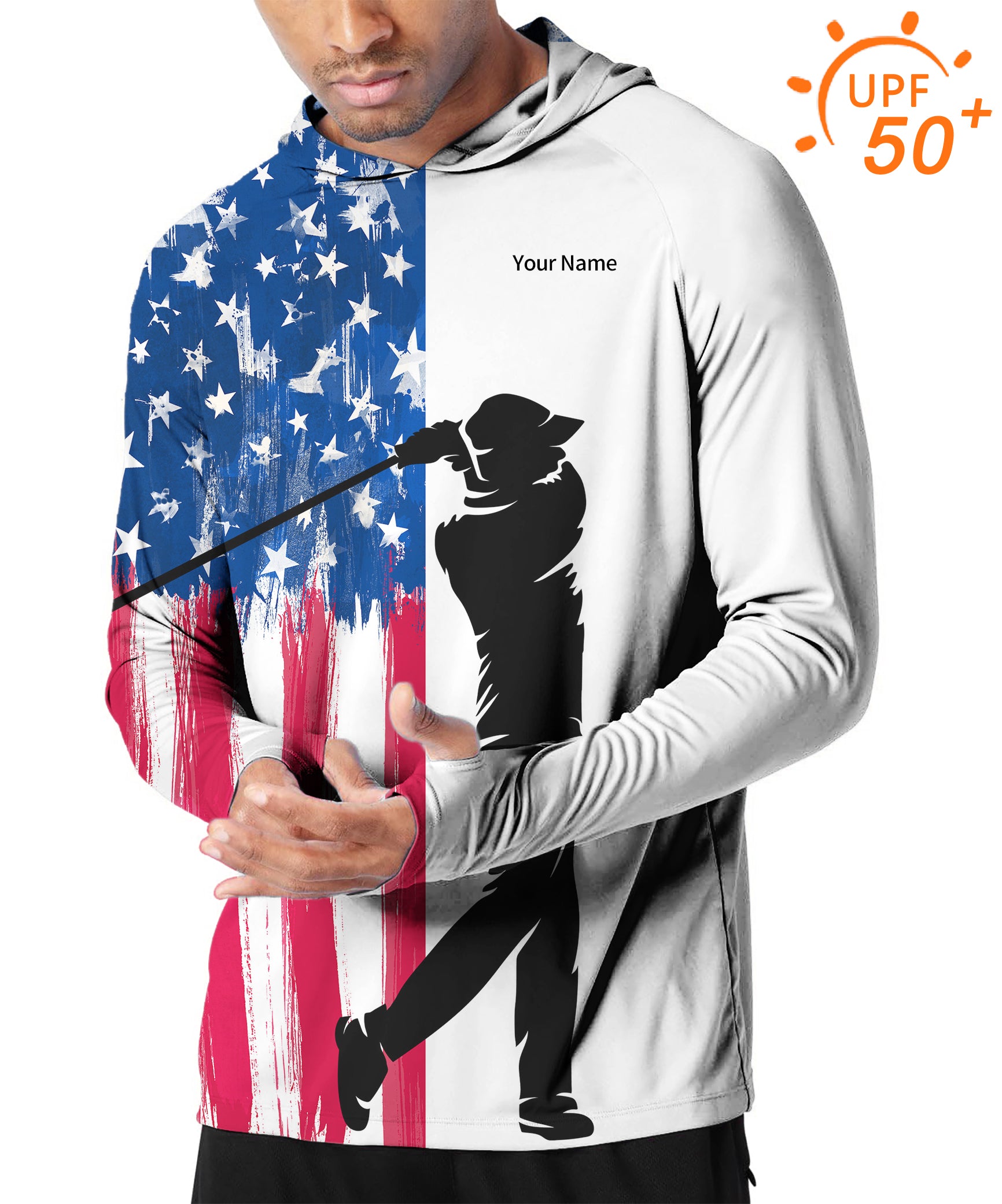 Personalized embroidery Your Name Men's Outdoor American Flag Golf Sun Protection Slim Fit  hoodies