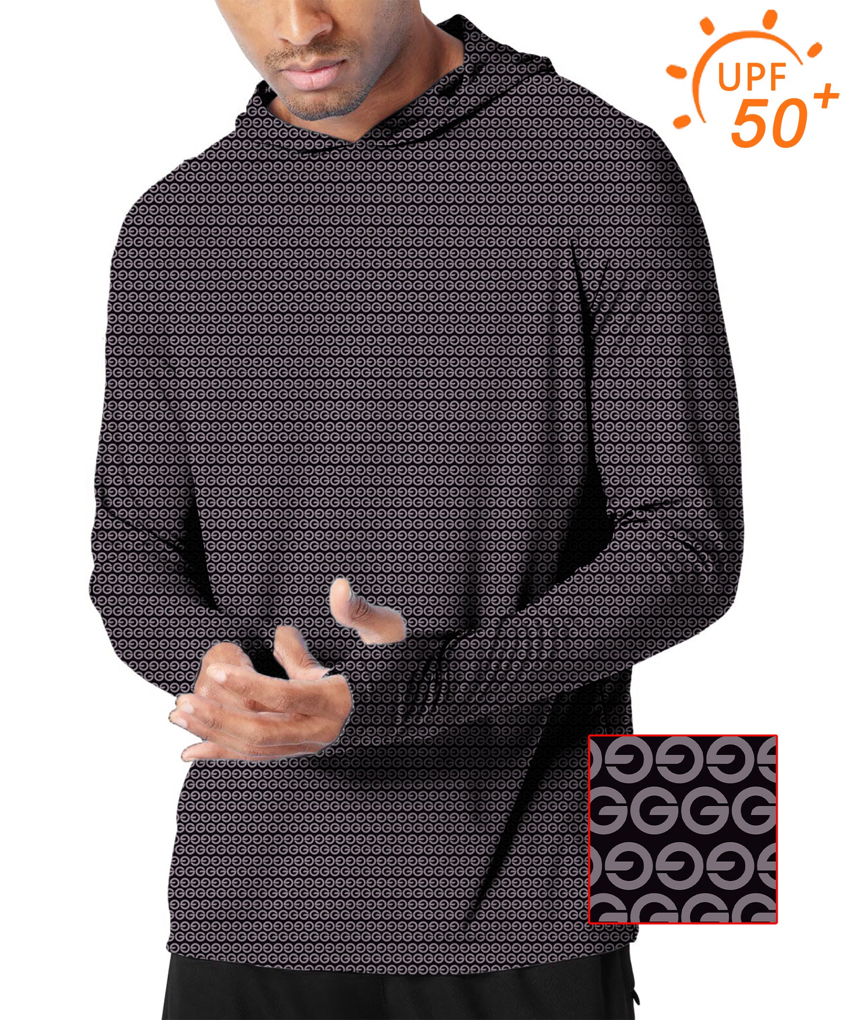 Men's outdoor brown G golf slim fit hoodie with UPF 50+ sun protection and breathable fabric
