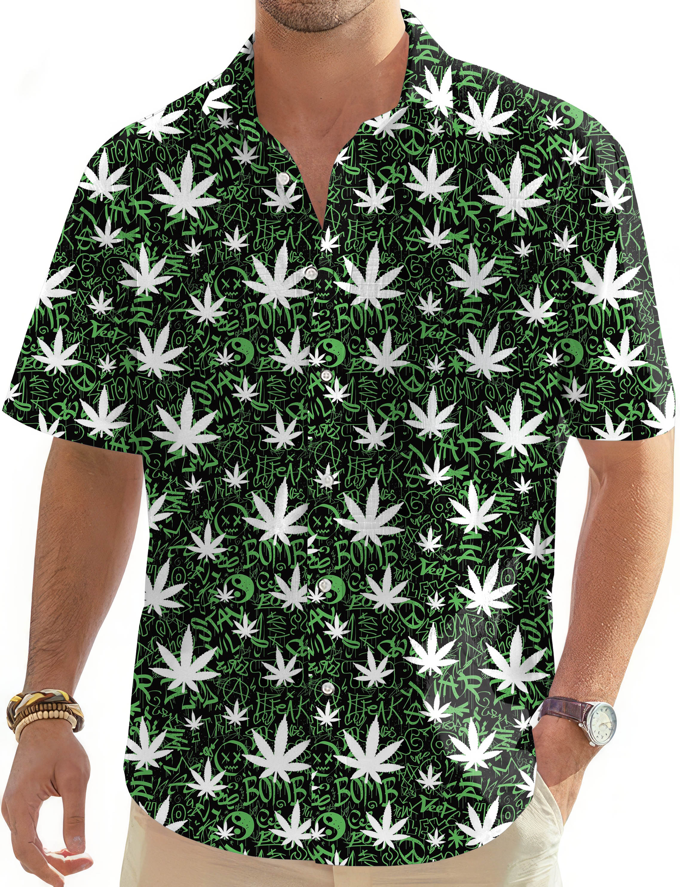 Leafy Grafitti-Men's Golf Hawaiian Shirts Button Down Shirt