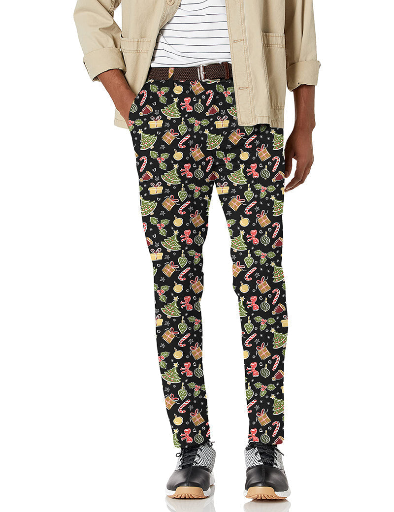Men's Merry Christmas gift stretch golf pants with festive holiday pattern and performance fabric