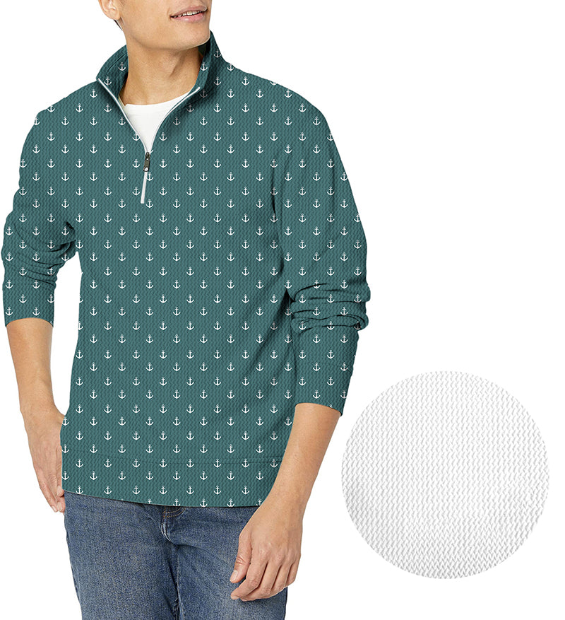 Lime Anchor Men's Golf waffle weave pullover with anchor pattern and quarter zipper collar