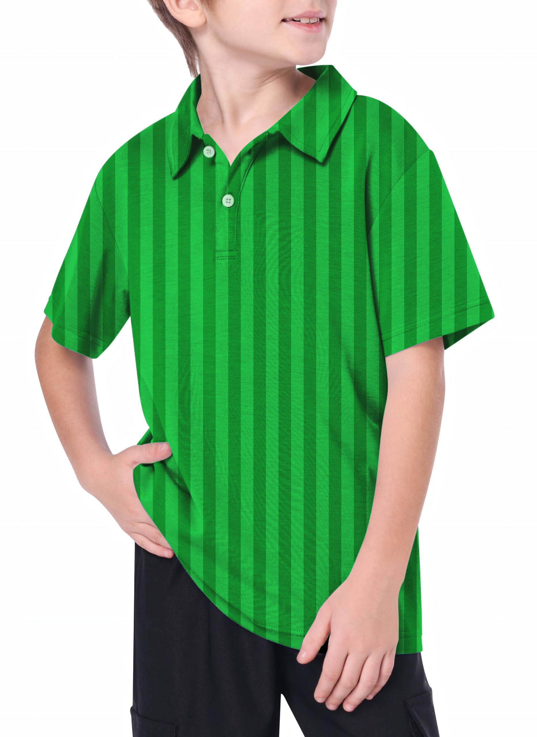 Youth green Vertical stripes Golf Polo