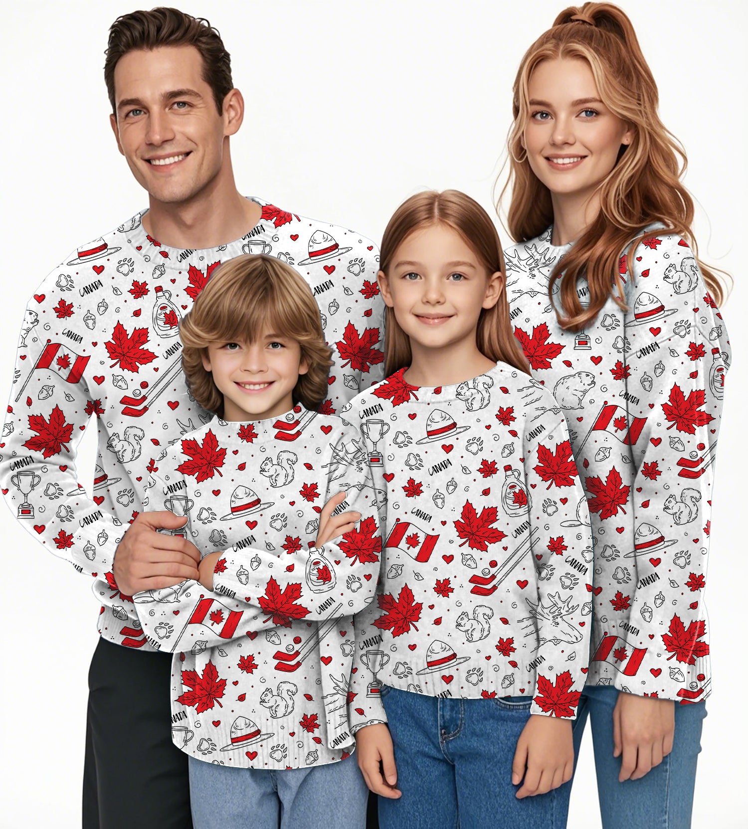 Canadian Balloon Squirrel Maple Leaves Crewneck Pullover Ugly Sweater Men Women boy girl family
