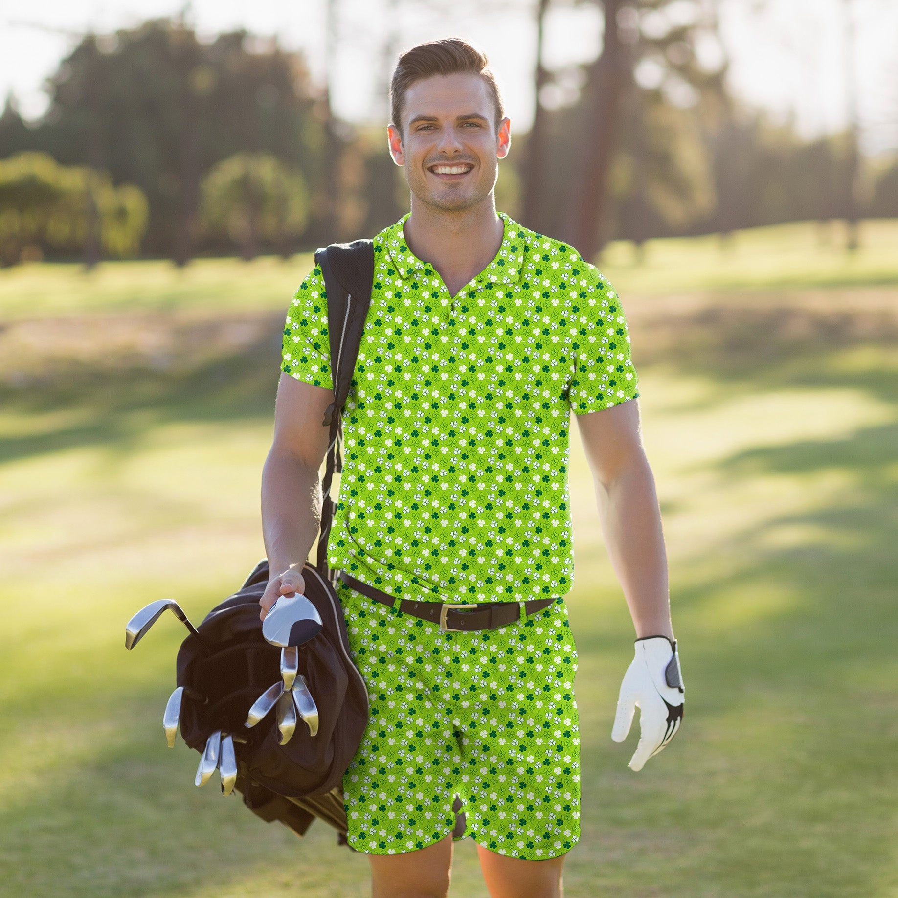 Men's Golf Set Polo+Shorts Leaf clover St. Patrick's Day