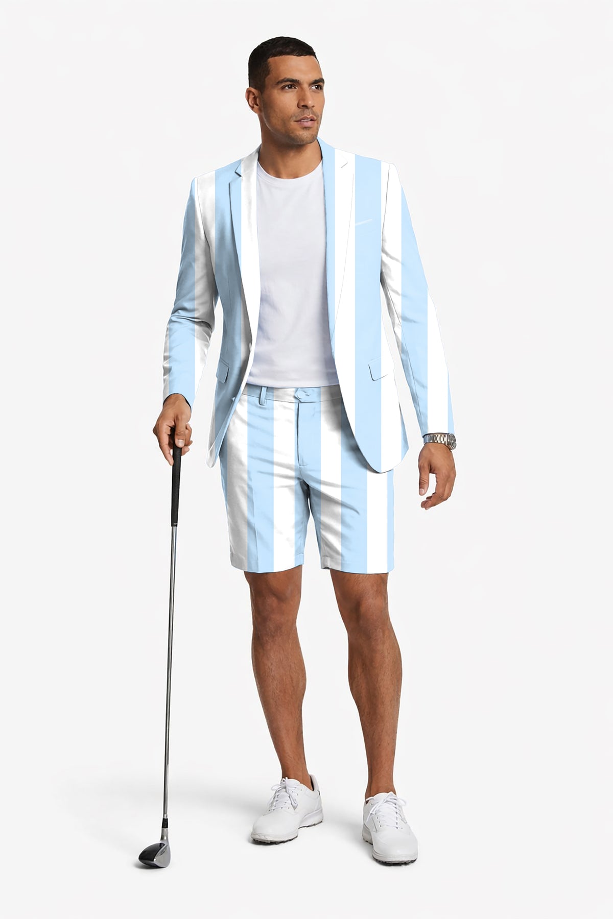 Blue and white vertical stripes Men's Party Costumes-Theme Party 2pcs Suit set-Blazer Shorts
