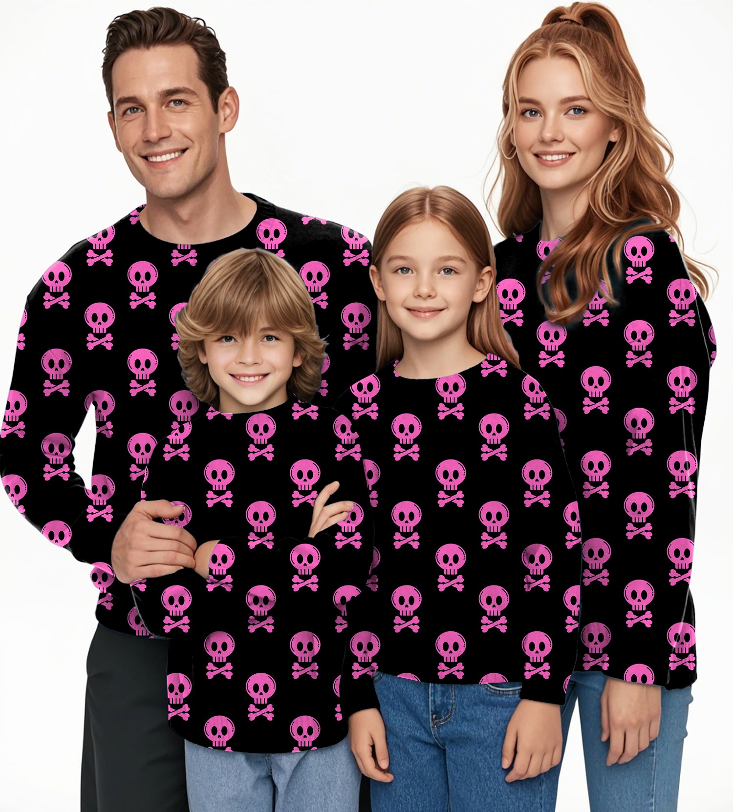 Halloween Punk Skull Crewneck Pullover Ugly Sweater Men Women boy girl family