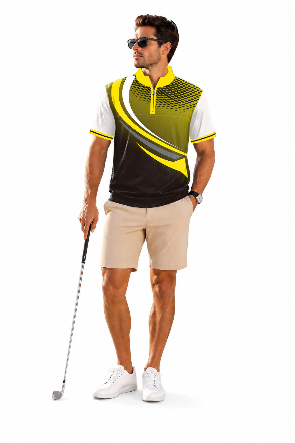 Men's Short Sleeve Quarter Zip Golf Pullover   Yellow Black Custom Sport Team Competition Uniforms Embroidery