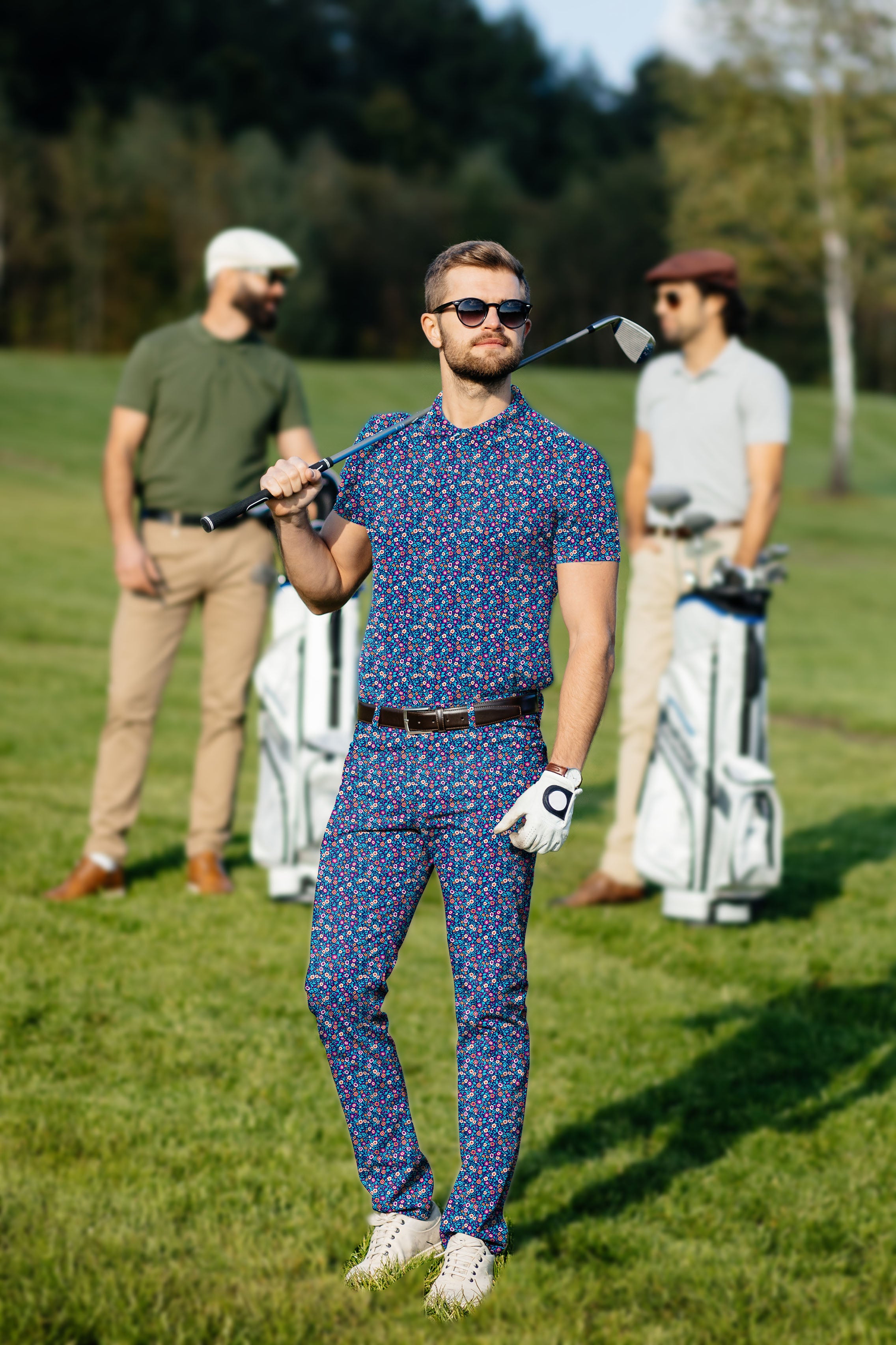 Men's Golf Set Polo+Pants Dark Floral