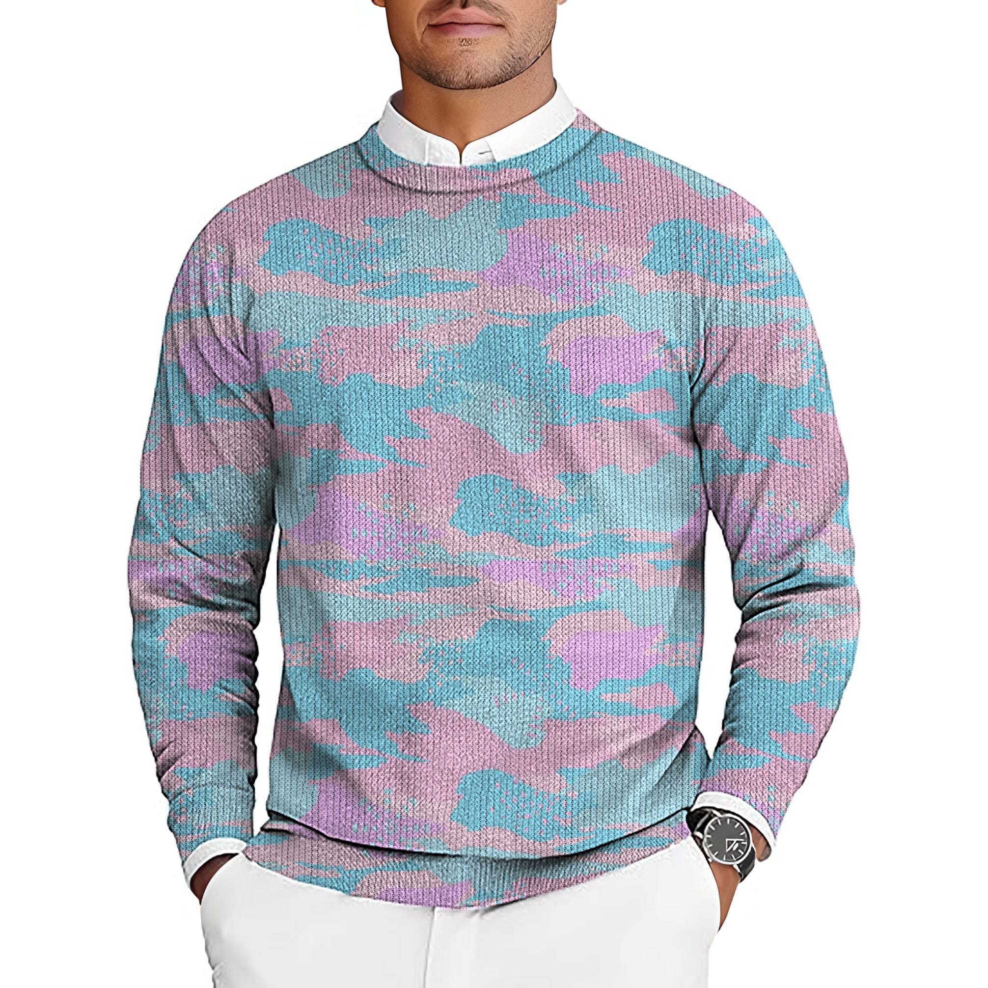 Pastel Camo Men's Golf Crewneck Pullover Sweaters Ugly Sweater