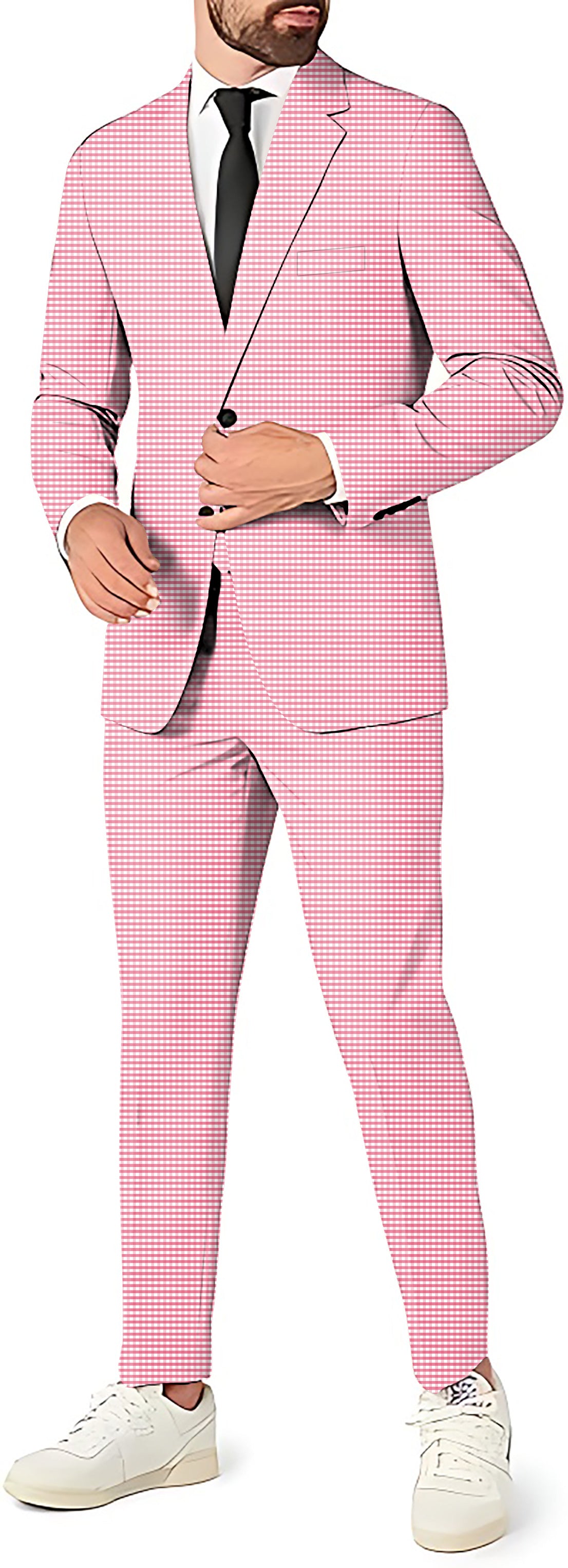Pink striped and checkered squares Men's Party Costumes-Theme Party 2 or 3pcs Suit set-Blazer Pants & Vest