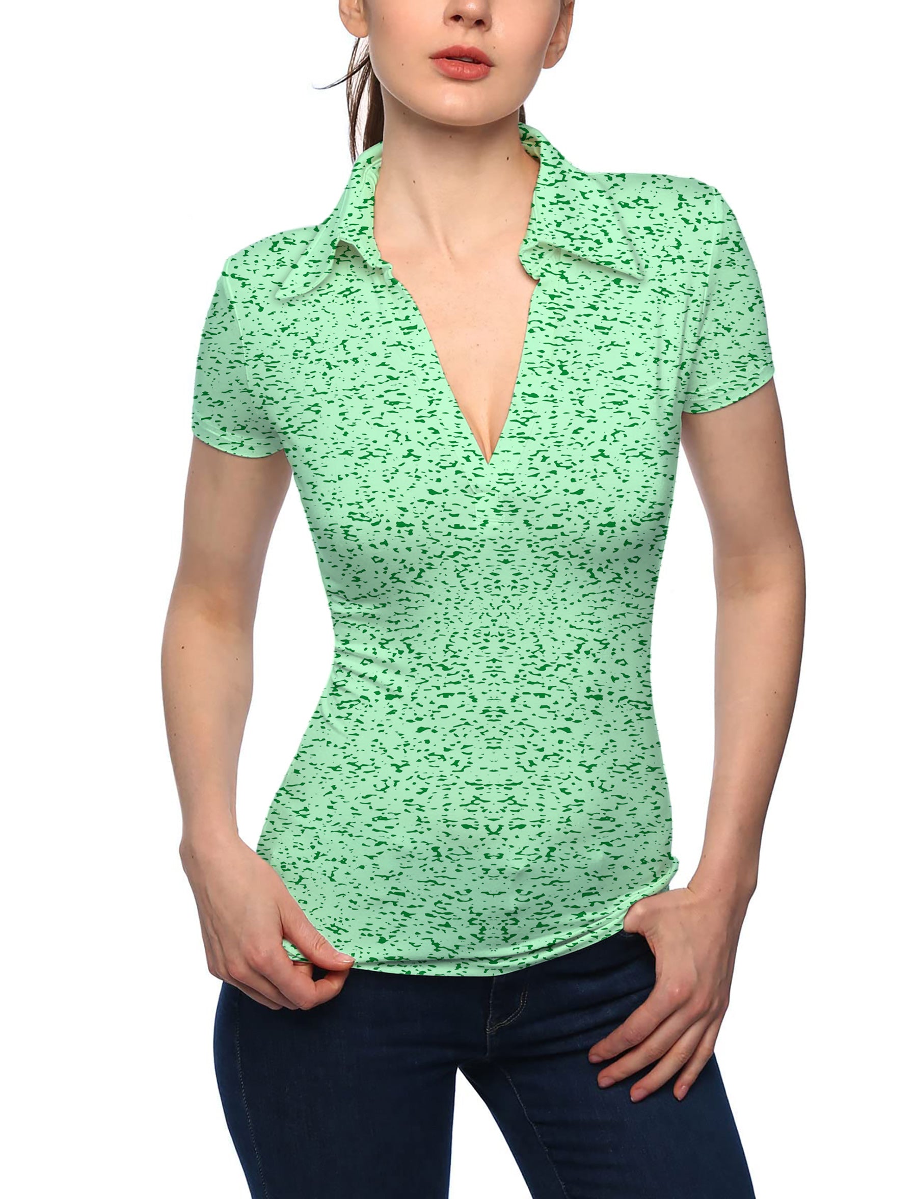 Women's Graffiti Greens V Neck Golf Polo