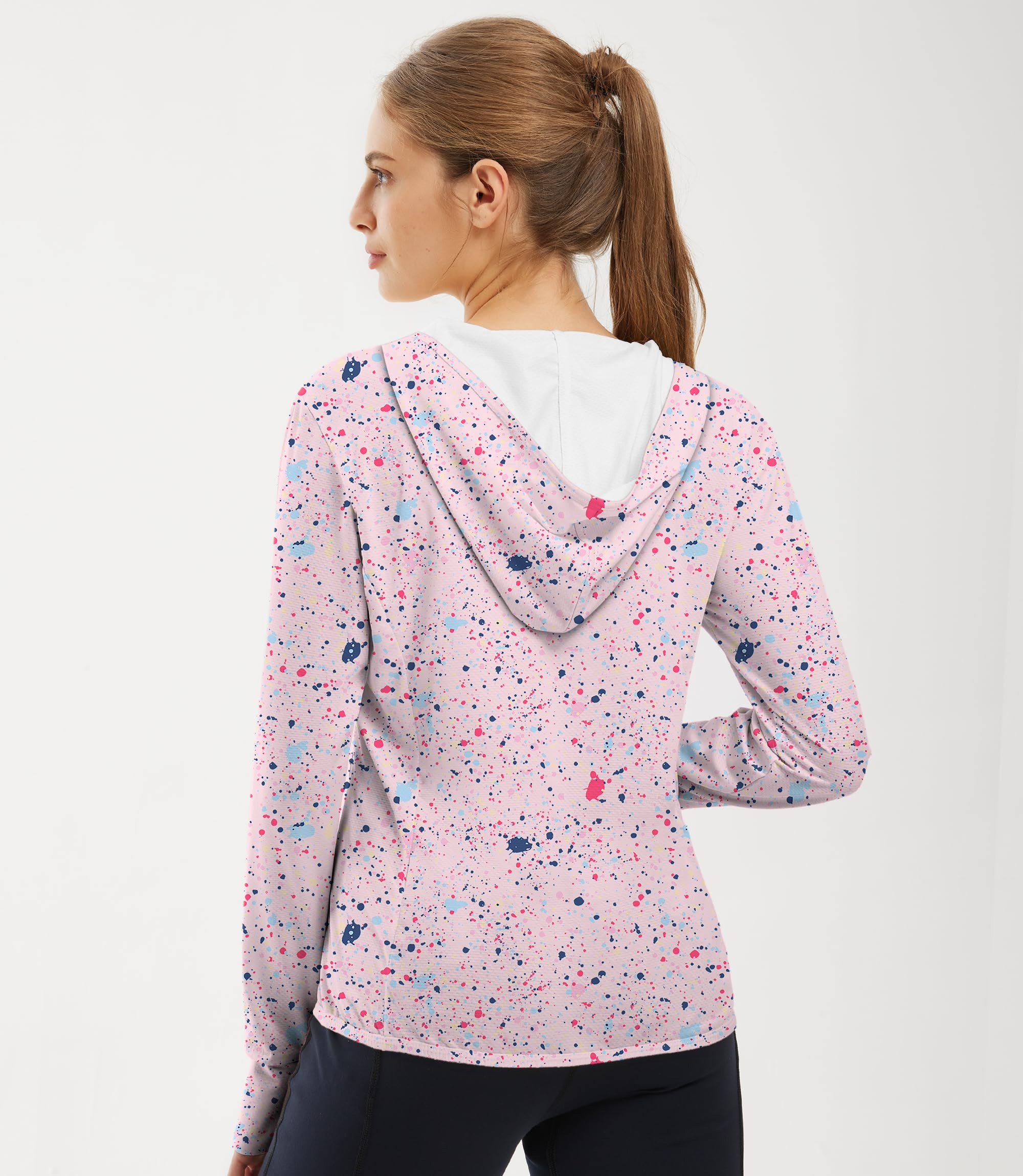 Women's Outdoor Black Pink Ink Dots Golf Sun Protection Slim Fit zip hoodies