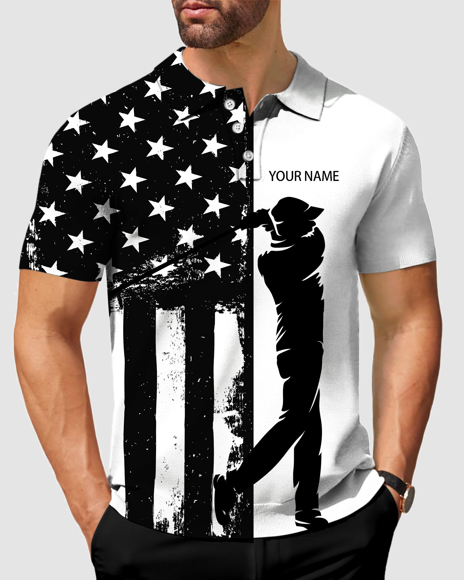 Personalized embroidery Your Name Men's American flag play golf Polo