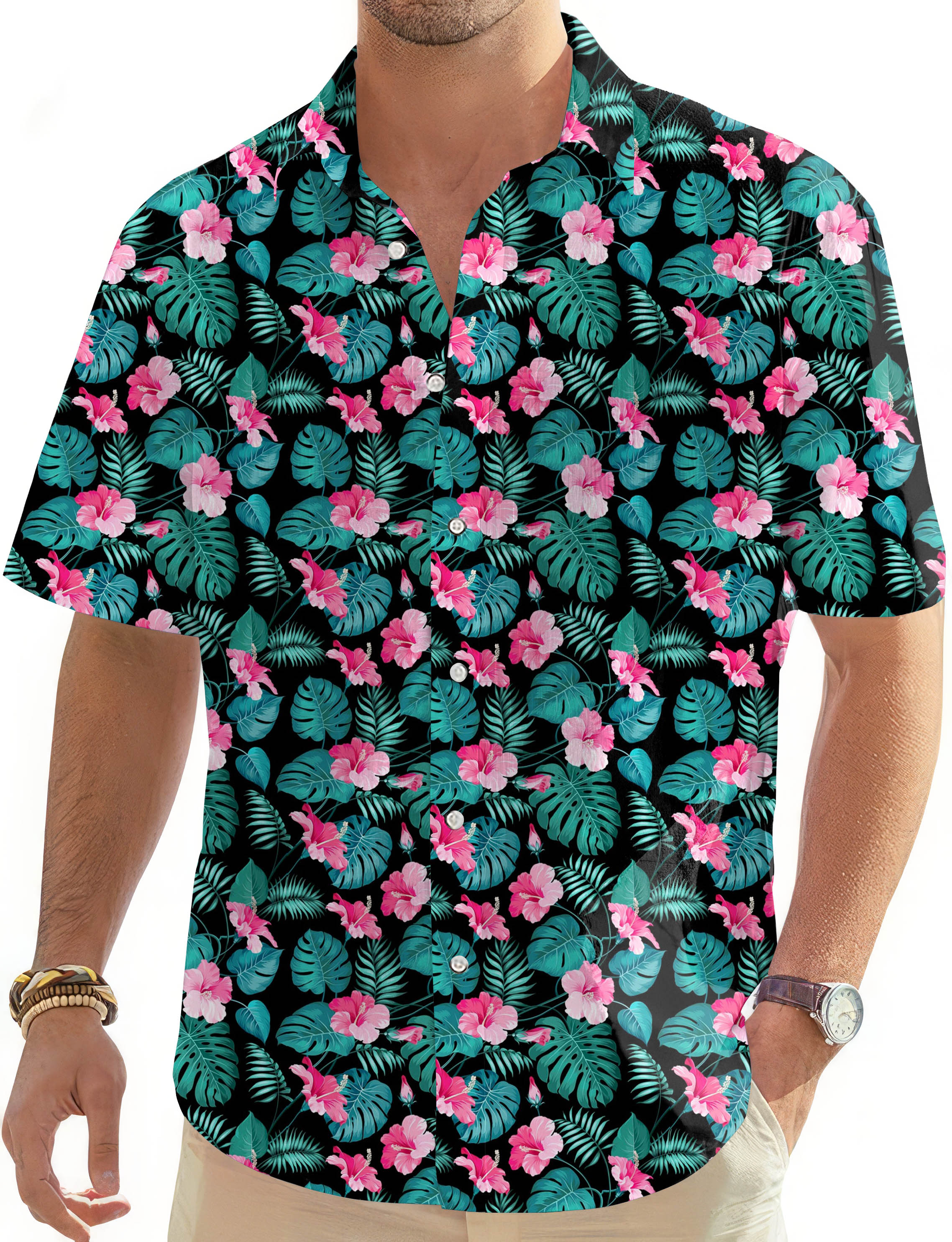Tropic Floral-Men's Golf Hawaiian Shirts Button Down Shirt