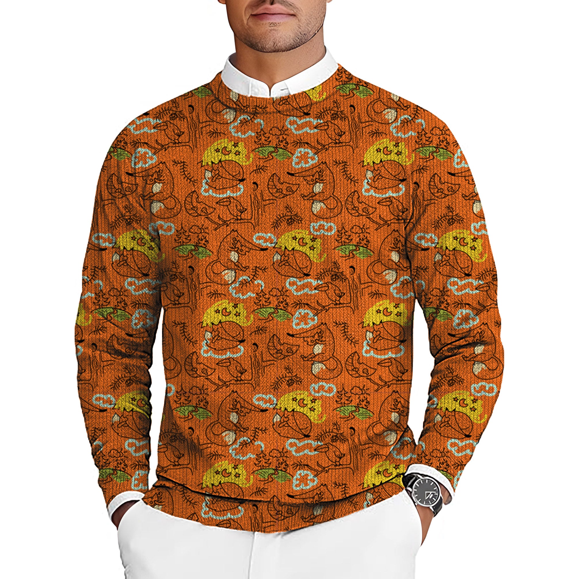 Lazy fox Men's Golf Crewneck Pullover Sweaters Ugly Sweater