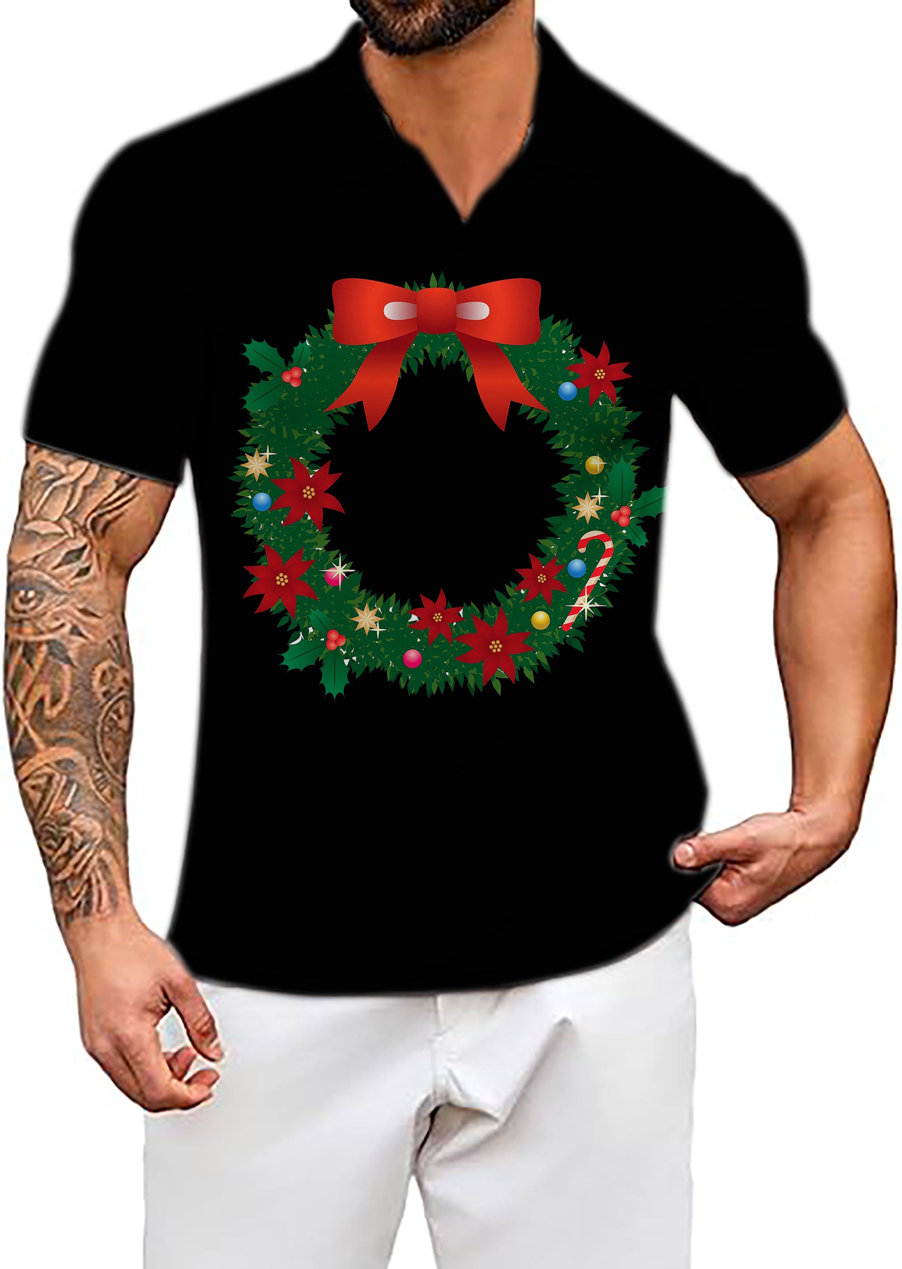 Men's Marry Christmas V Neck Golf Polo Shirts