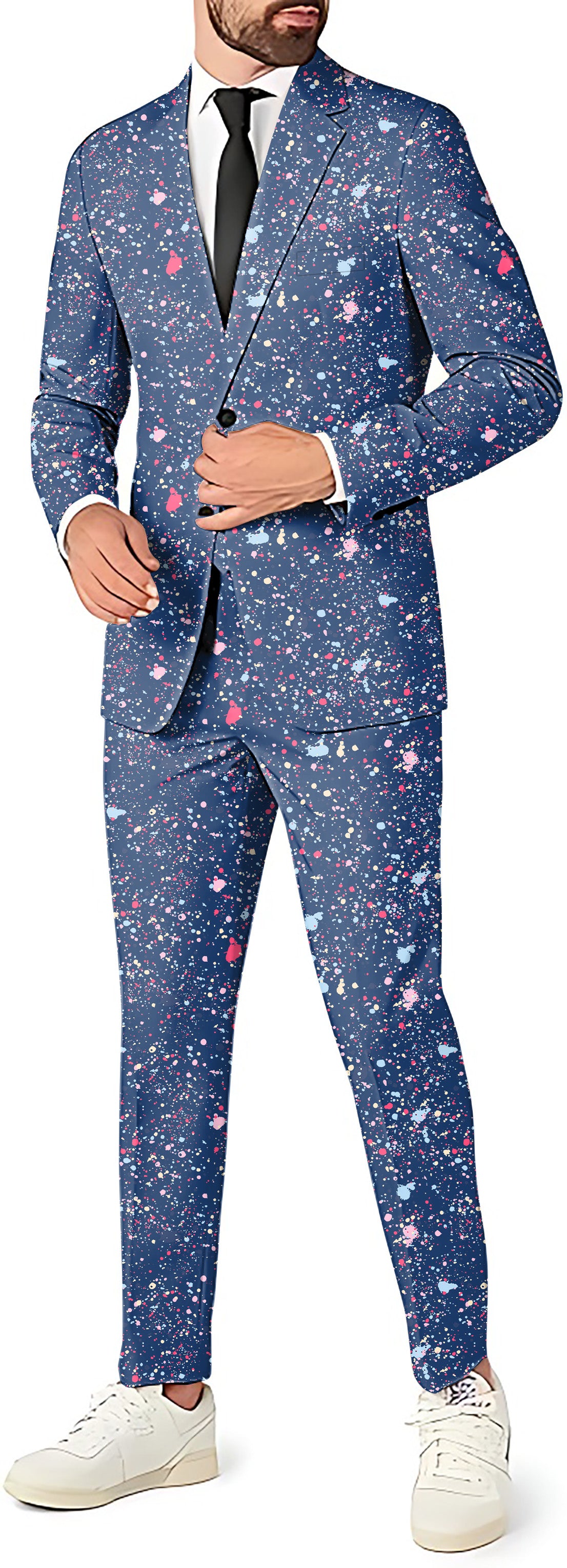 Navy Blue Ink Dots Men's Party Costumes-Theme Party 2 or 3pcs Suit set-Blazer Pants & Vest