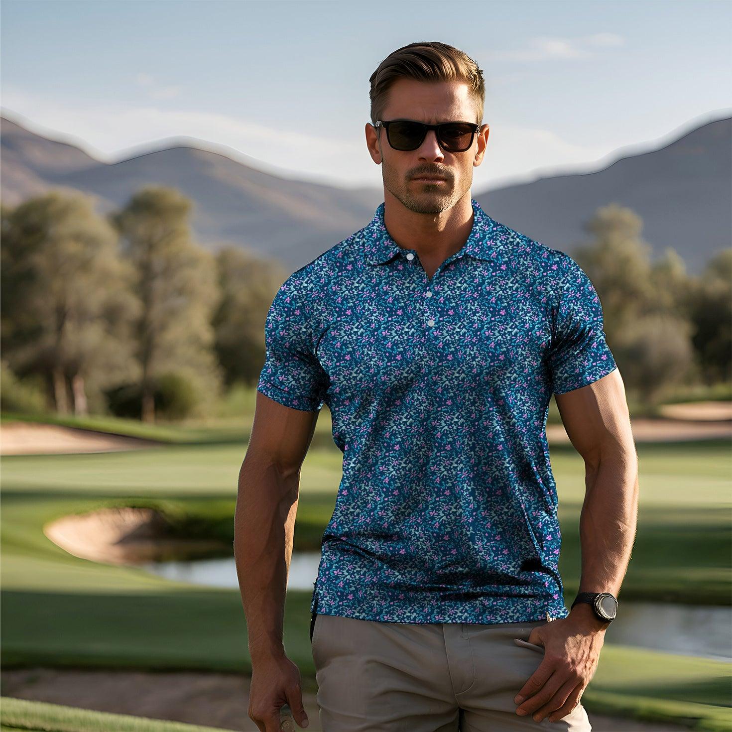 Blooming Blue Men's golf polo