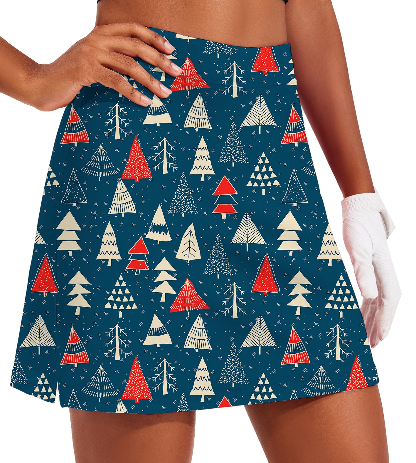 Women's Christmas Tree Golf Skirts Inner Shorts Pocket