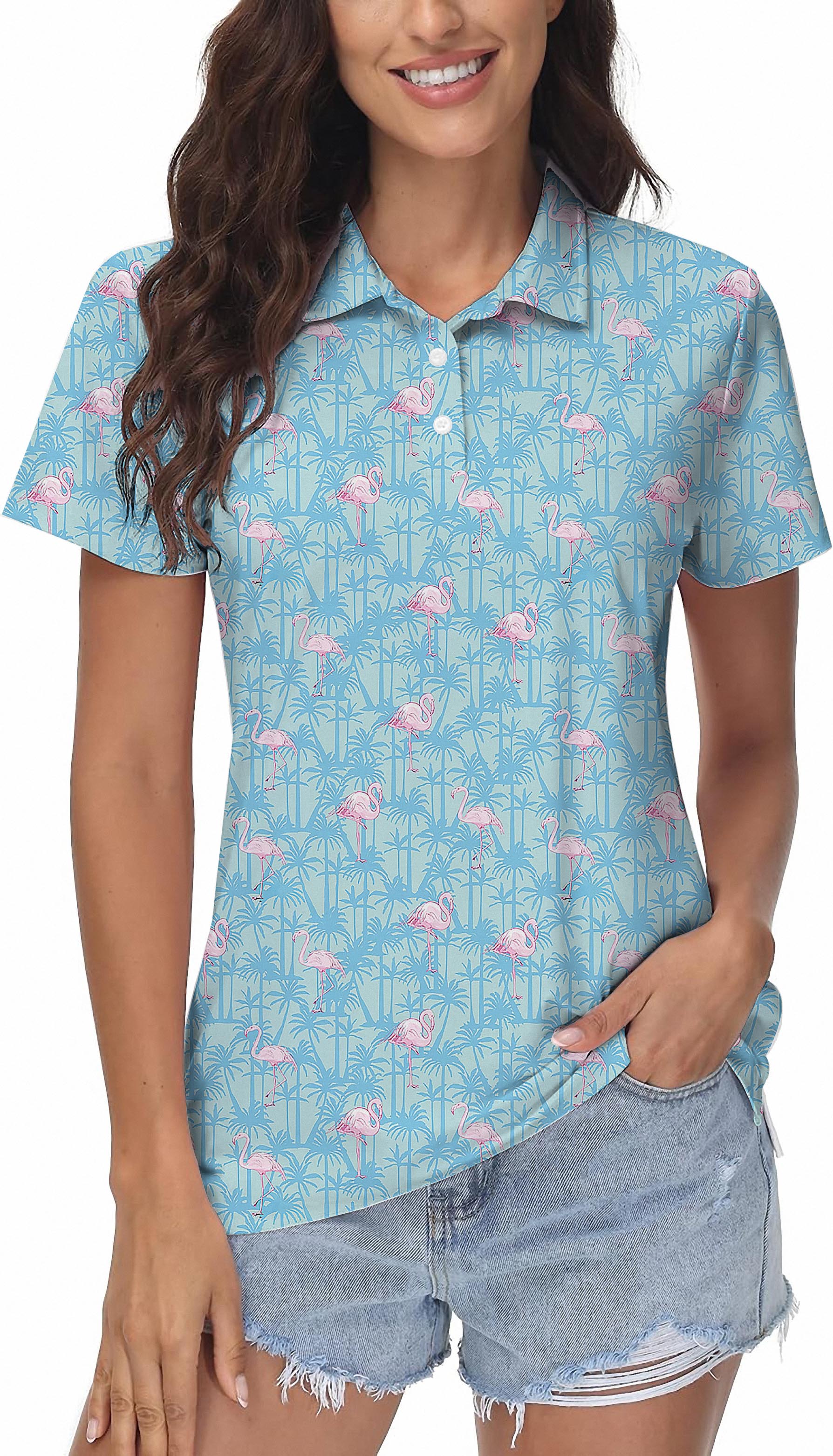 A pale pink flamingo Women's Golf Polo