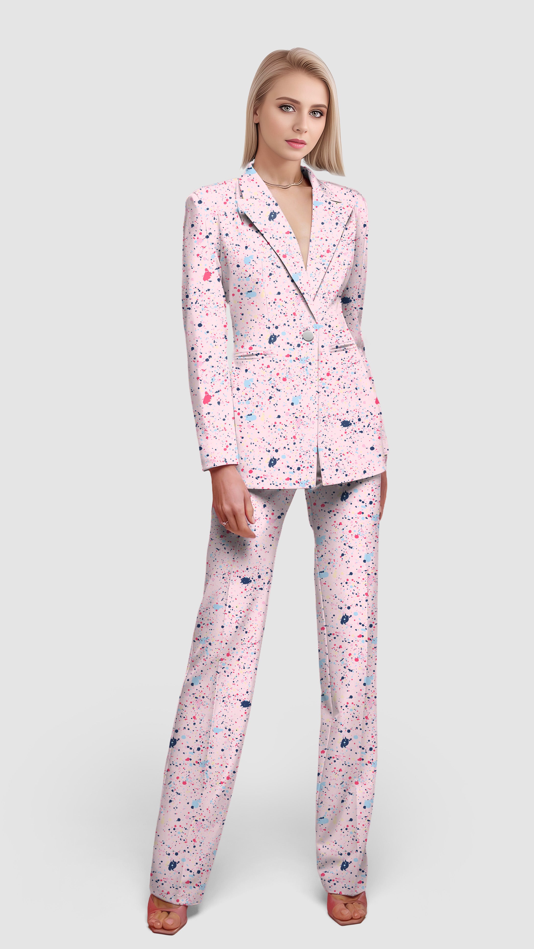 Black Pink Ink Dots Women's Blazer Casual Work Office Blazer Suit set