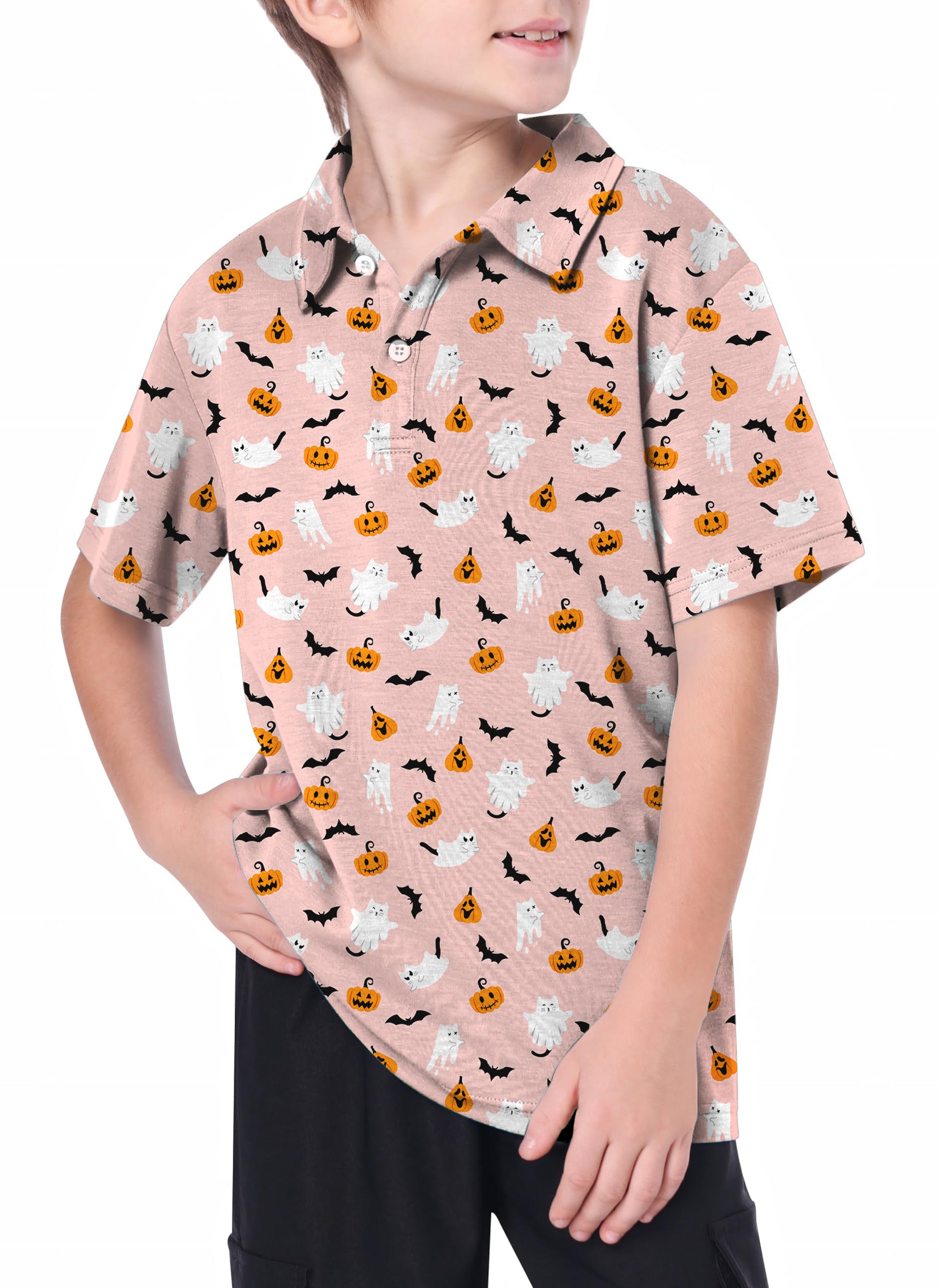 Youth Halloween Kawaii Ghost Pumpkin Golf Polo