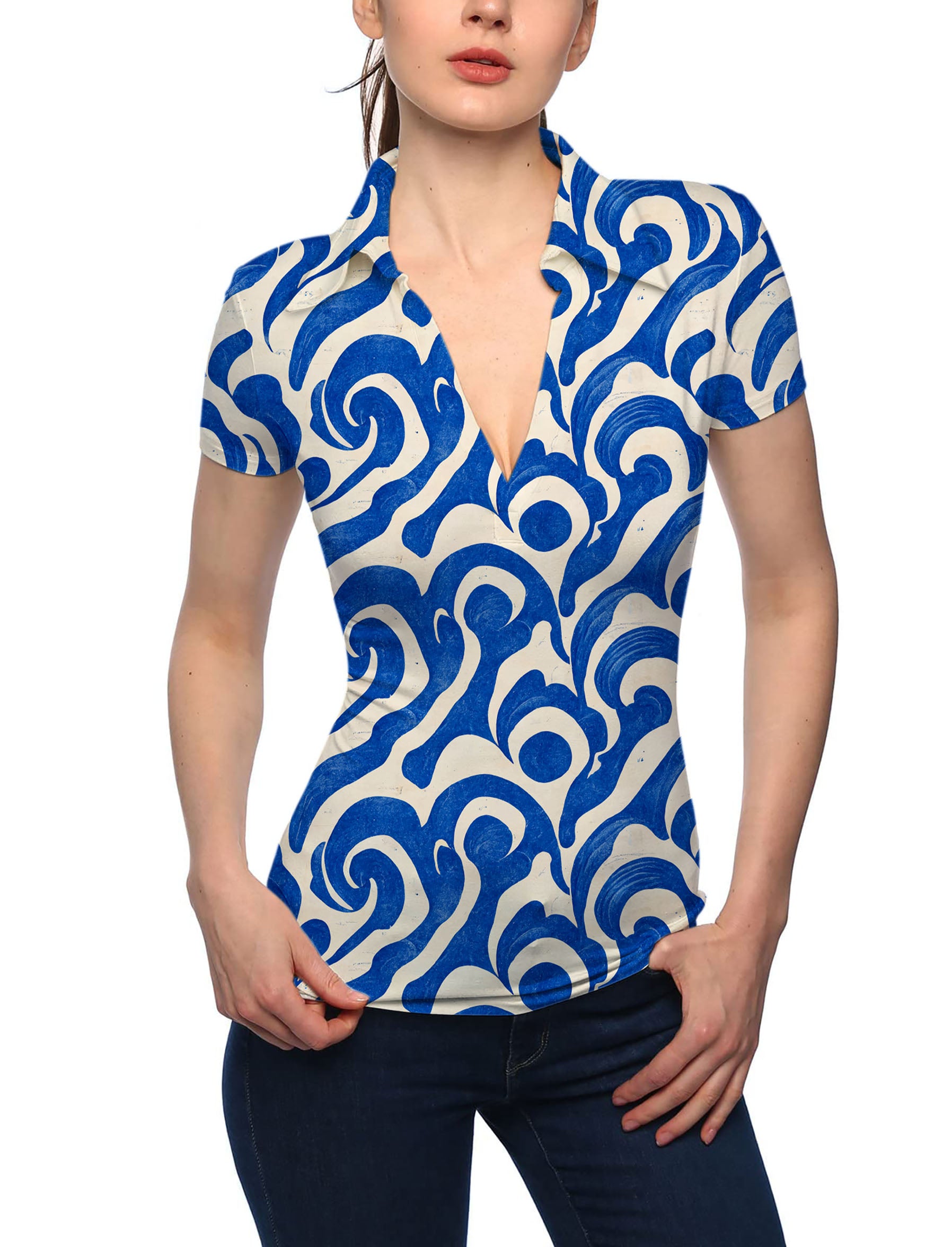Women's Blue Harmony V Neck Golf Polo