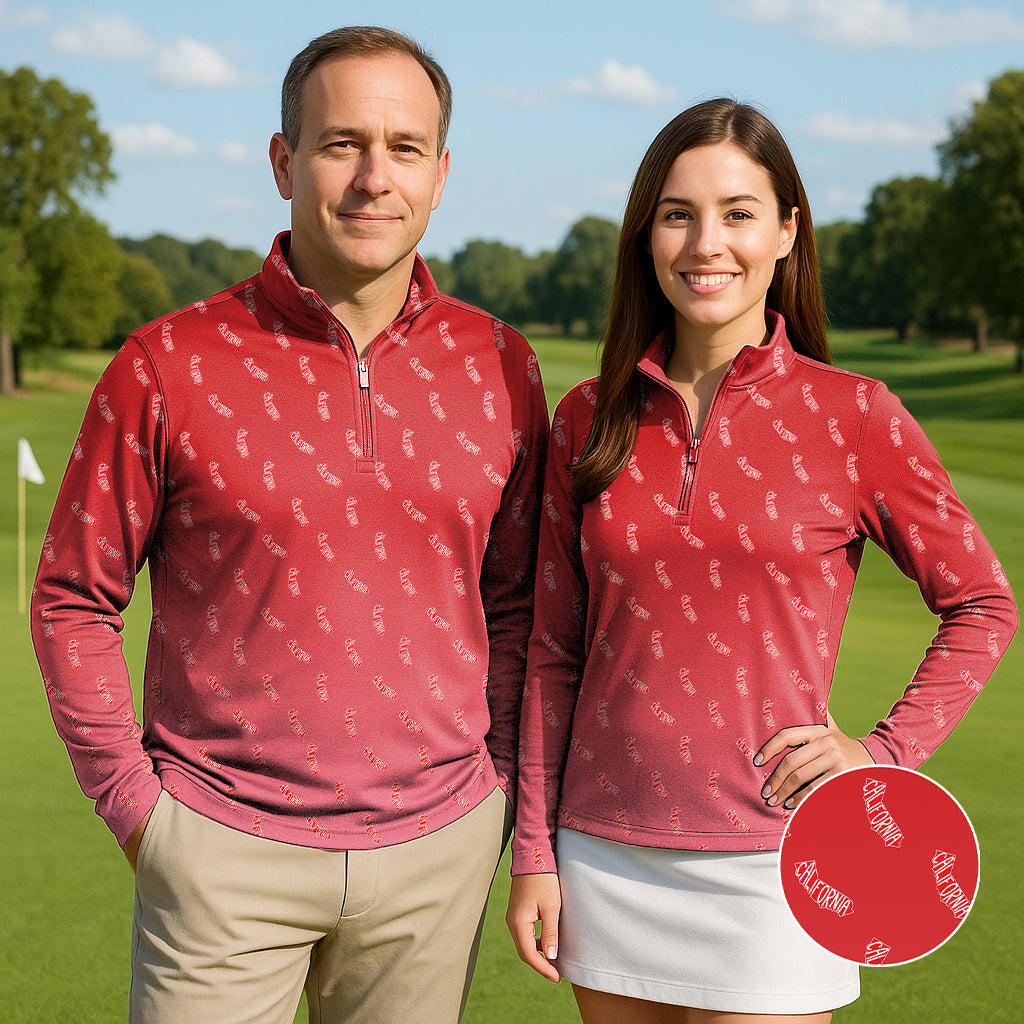 Red California Couple Golf Active 3/4 Zipper Top Long Sleeves