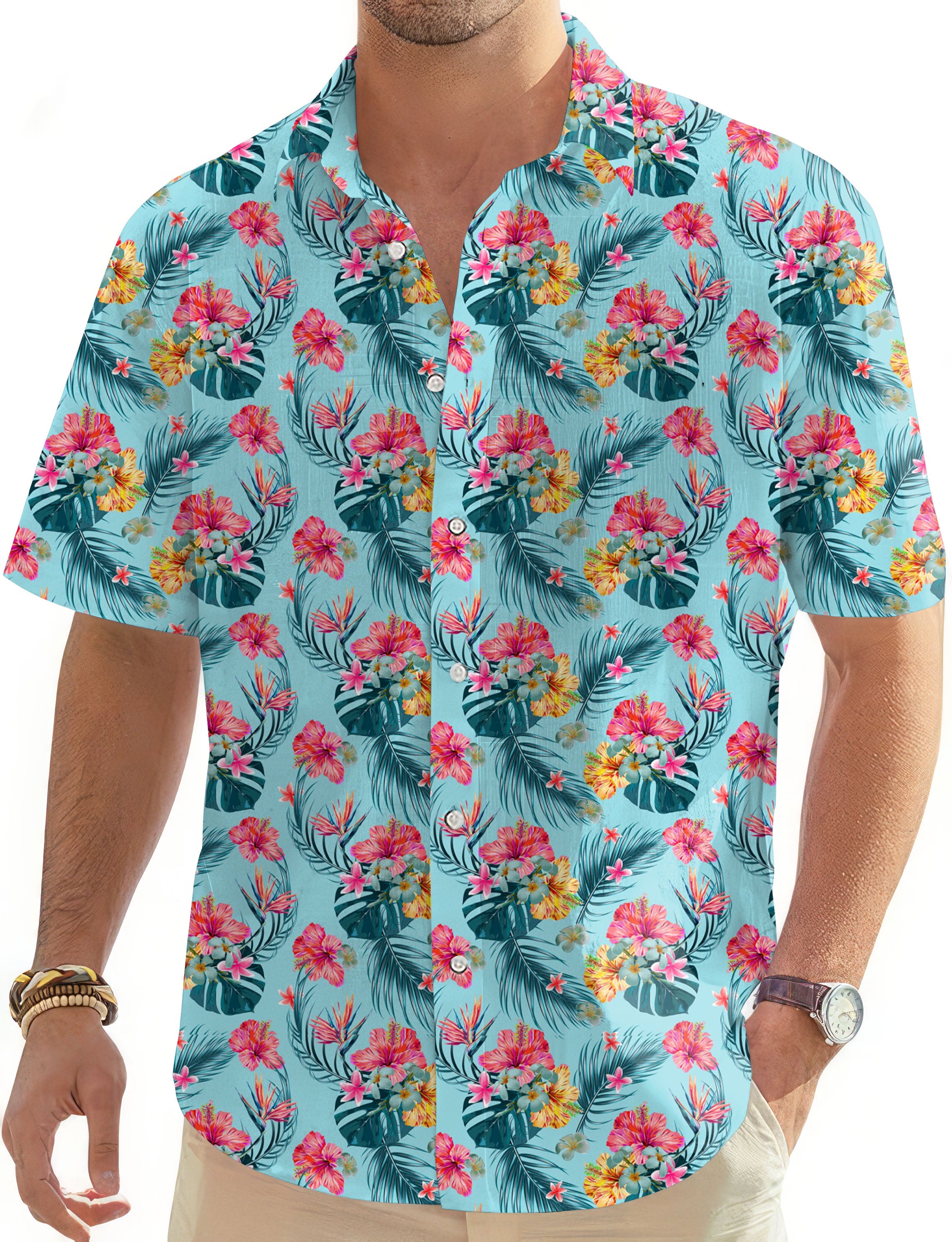 Tropics-Men's Golf Hawaiian Shirts Button Down Shirt