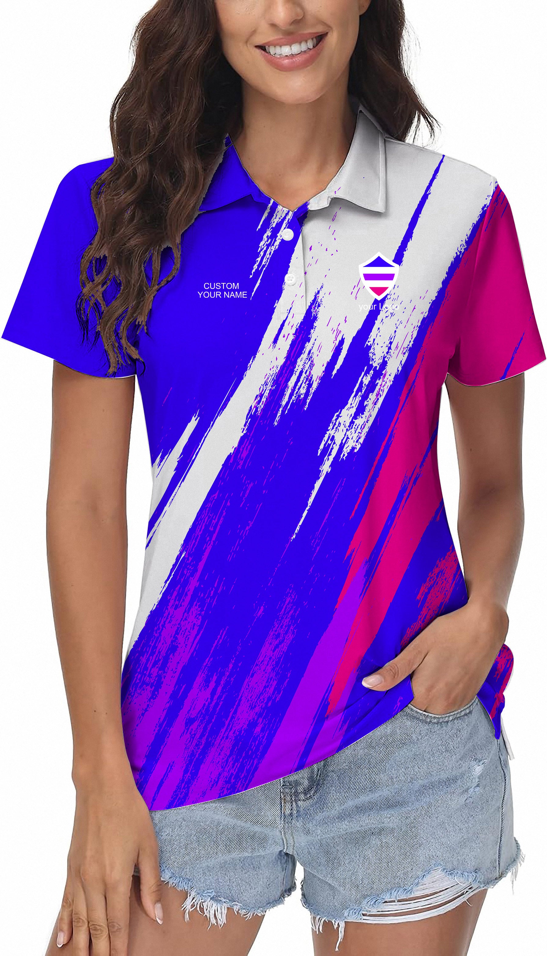 blue purple pink sport Team Women's Golf Polo