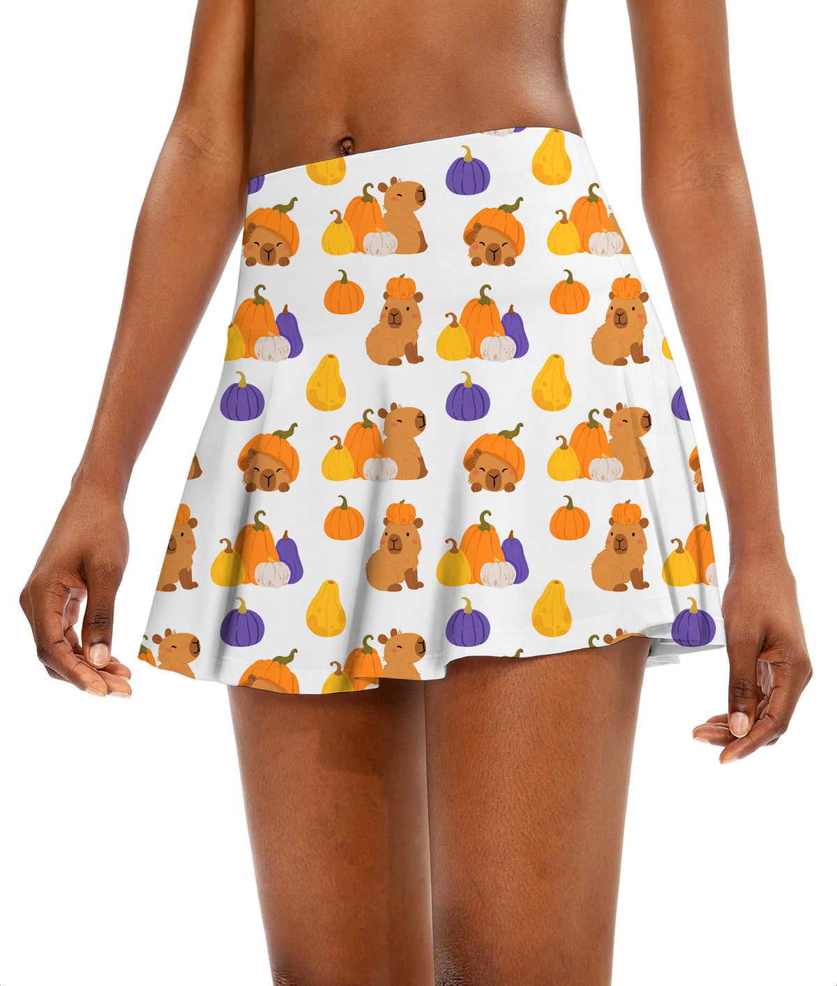 Halloween Capybara Women's Athletic Golf Skorts Flared Skirts