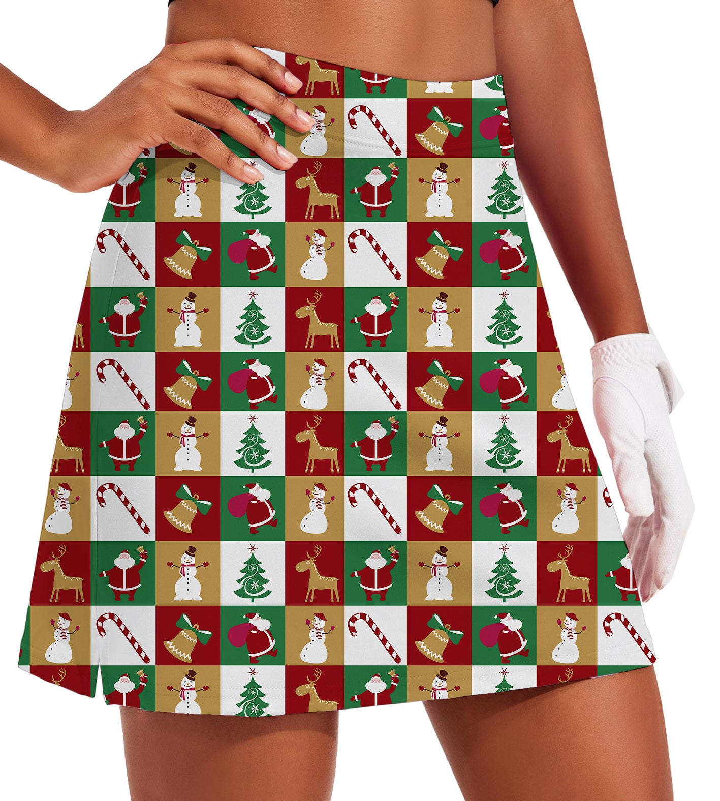 Women's Marry Christmas Golf Skirts Inner Shorts Pocket