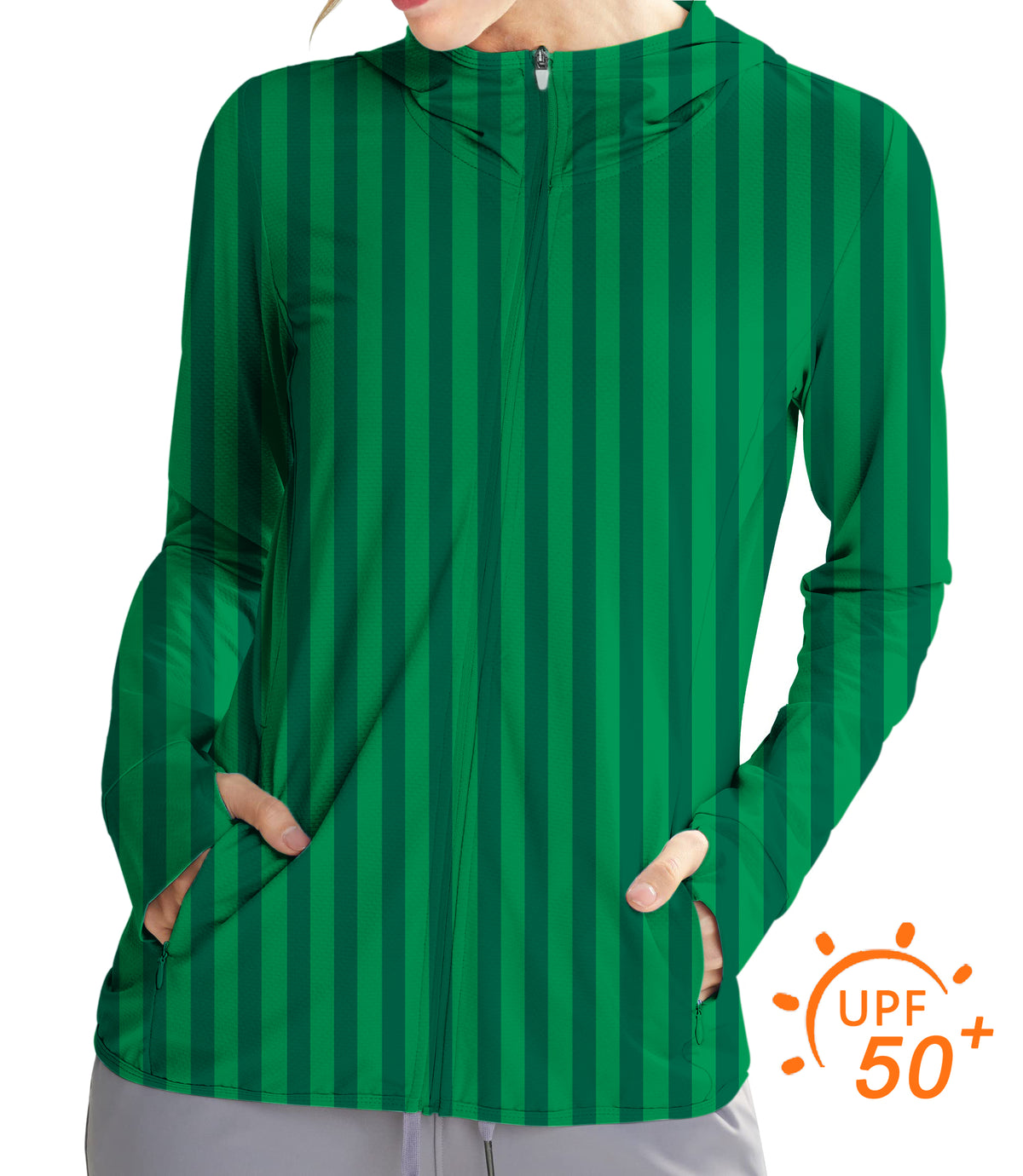 Women's Outdoor Vertical stripes on a watermelon Golf Sun Protection Slim Fit zip hoodies