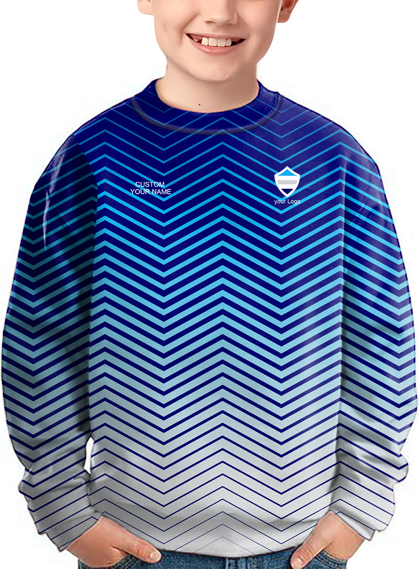 blue white sport Team Crewneck Pullover Kids Ugly Sweater