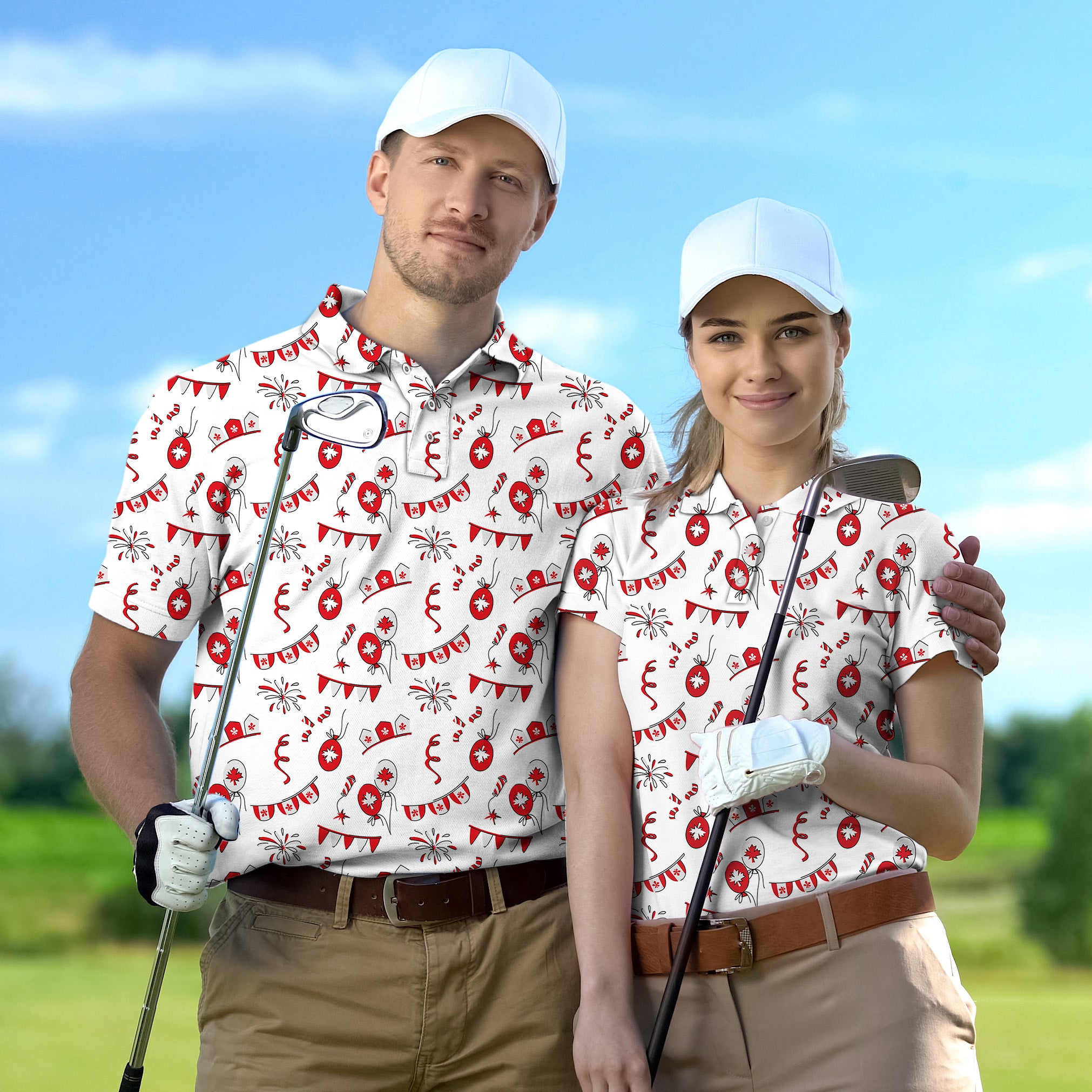 Couple Canadian Flag Celebration set Golf Championship Trophy tournament