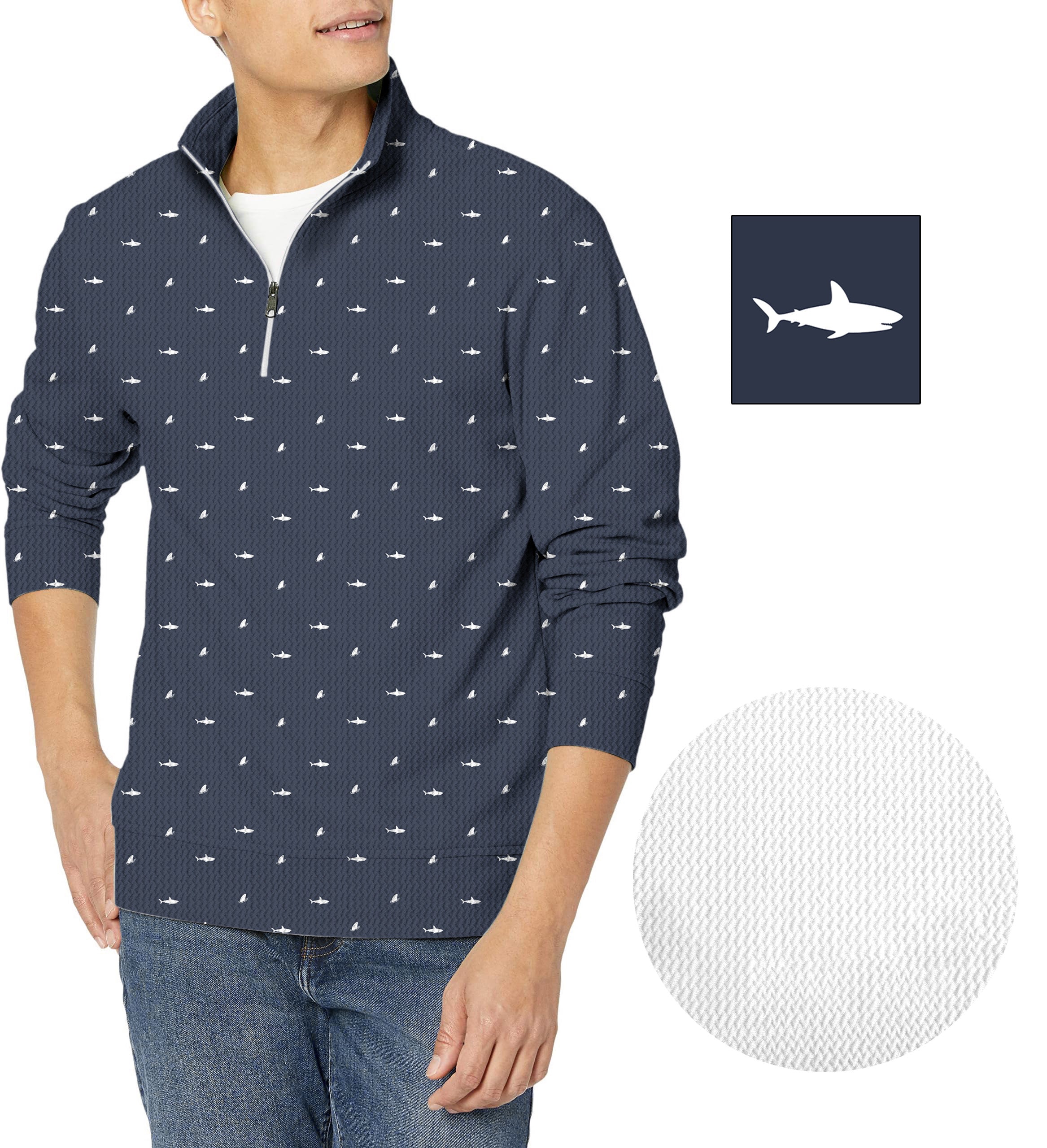 White Shark and Fin Custom The Background Color Men's Golf Waffle Zipper Pullover