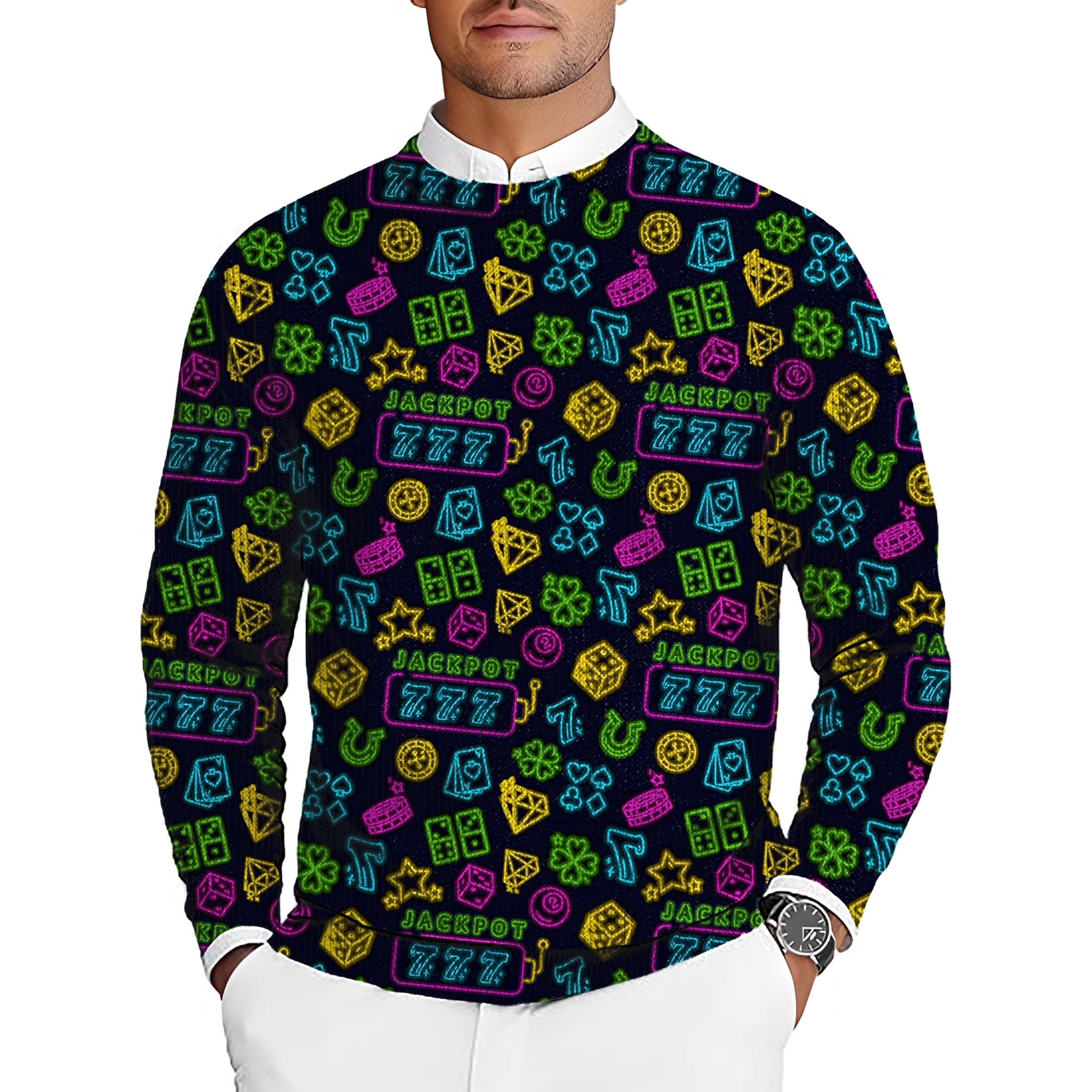 Hitting Jackpots Men's Golf Crewneck Pullover Sweaters Ugly Sweater