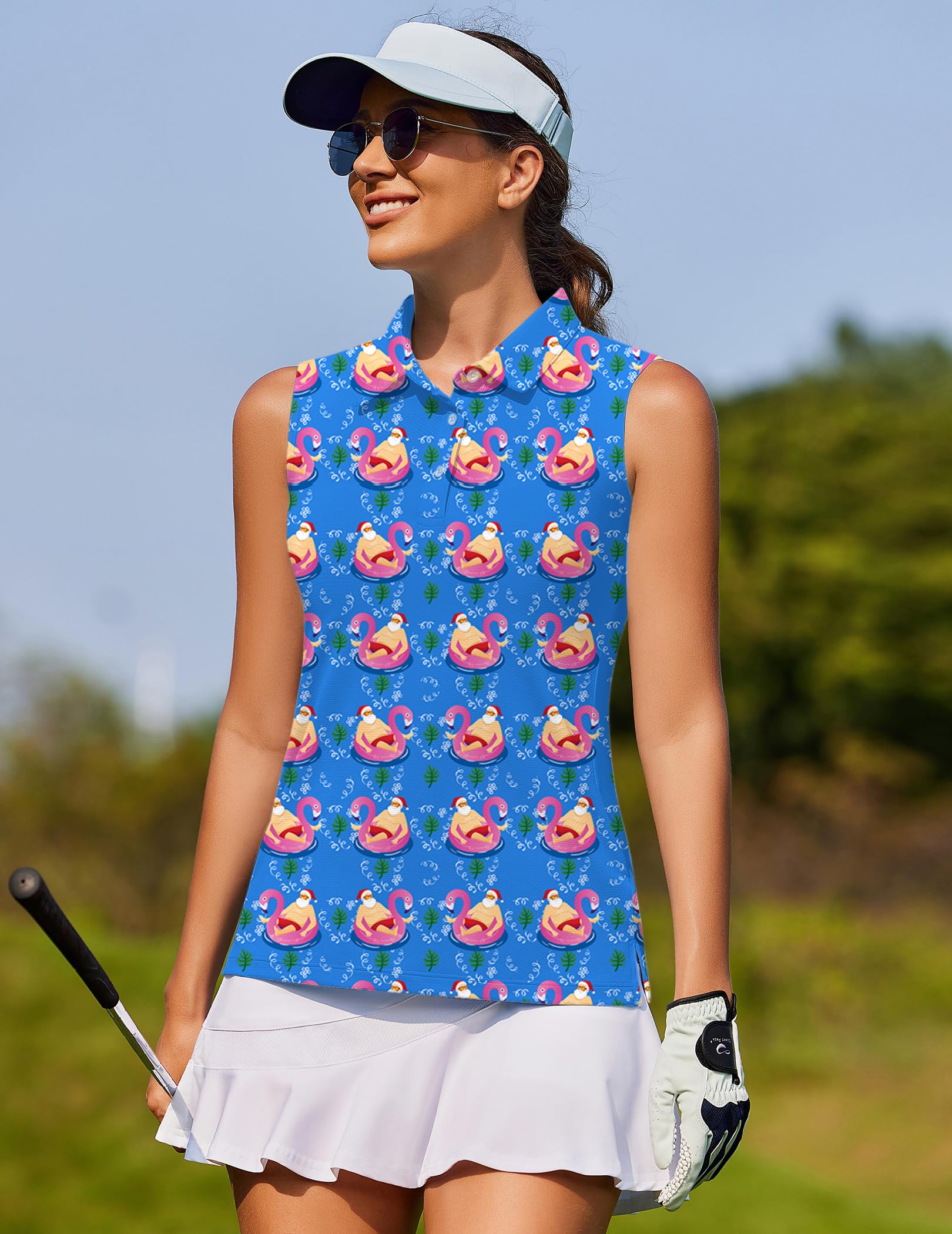 Santa Pool Party Women's golf Sleeveless shirt Christmas