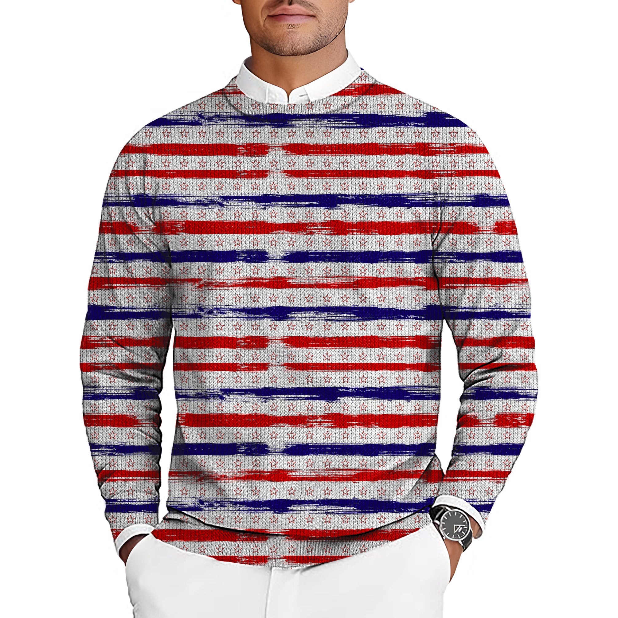 Stars & Stripes Men's Golf Crewneck Pullover Sweaters Ugly Sweater