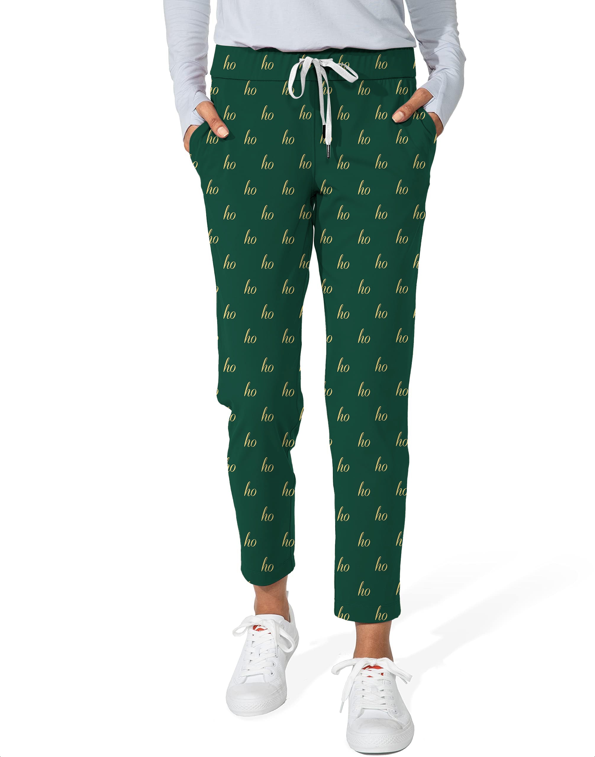 Dark Green Custom Name Christmas Women's 7/8 Stretch Ankle Golf Pants