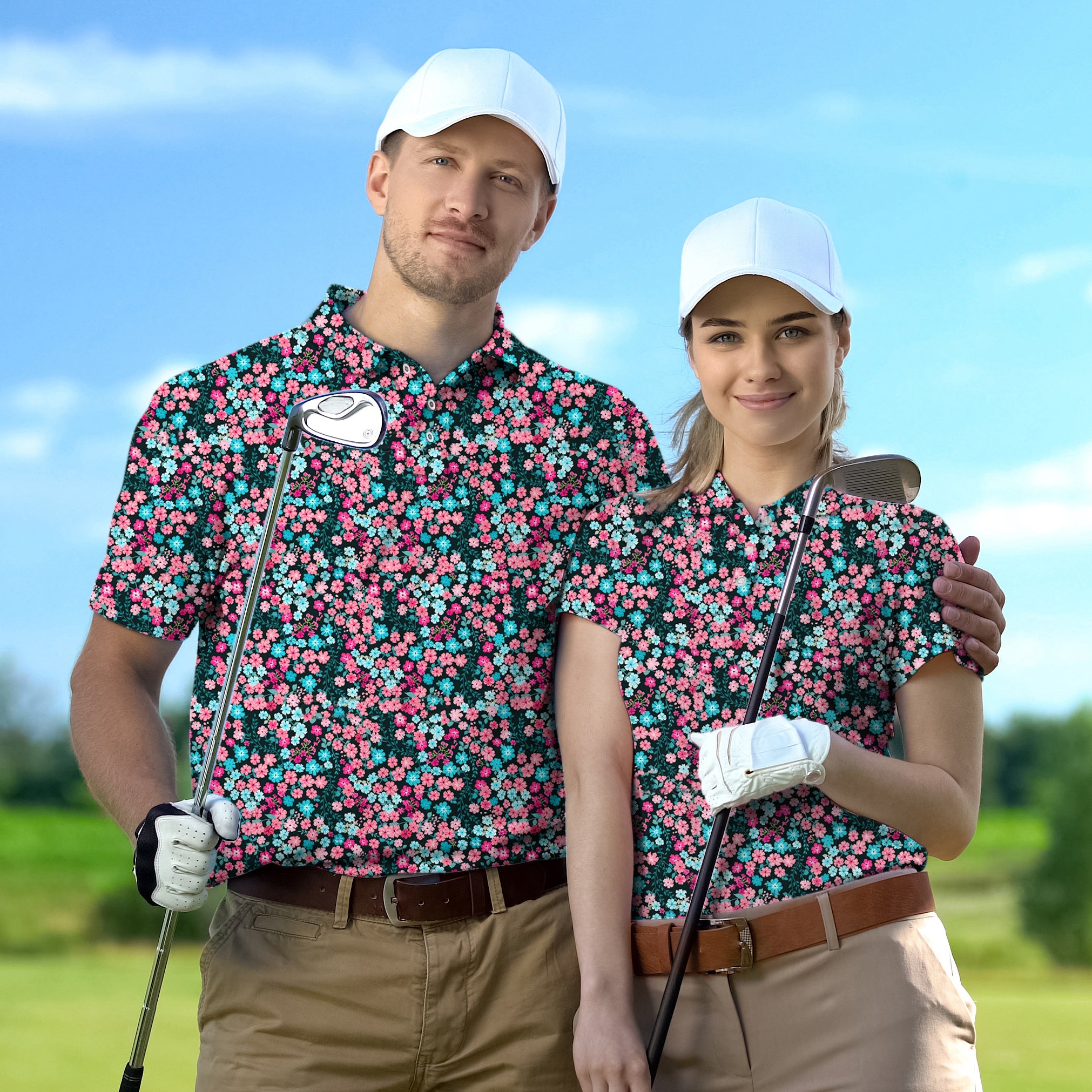 Golf Polo Couple Family set Candy Blossoms tournament