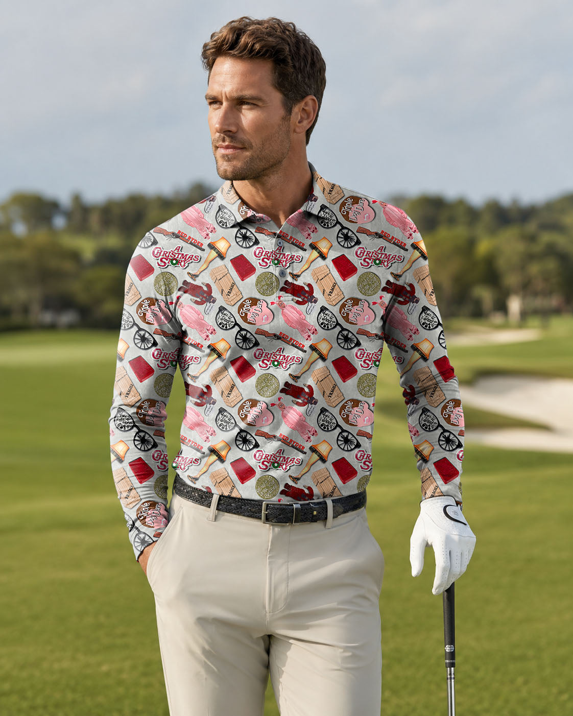 Men's Christmas Story Long-sleeved Polo
